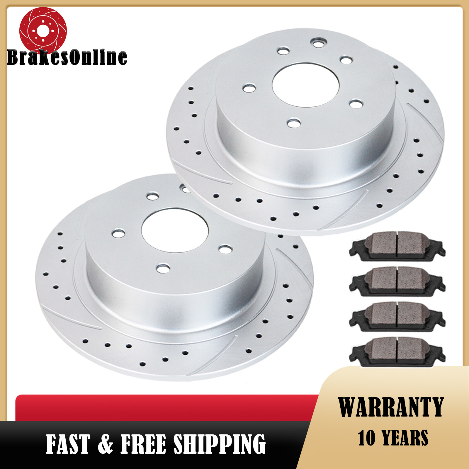 260mm Rear Brake Rotors Pads Kit Fit for Honda Civic Acura CSX Drilled Slotted