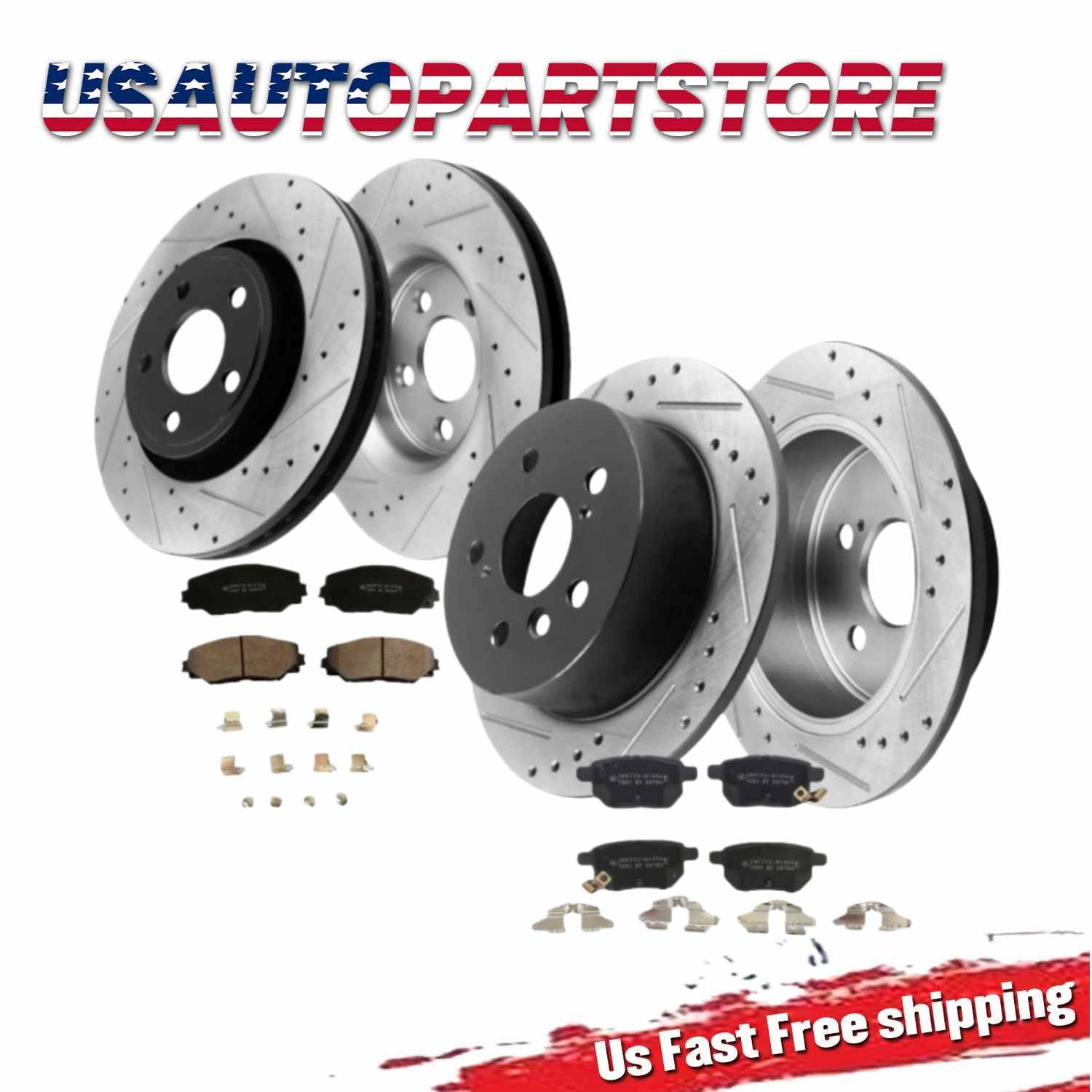 Front Rear Drilled Brake Rotors Ceramic Pads Kit For 2012-2015 Toyota Corolla