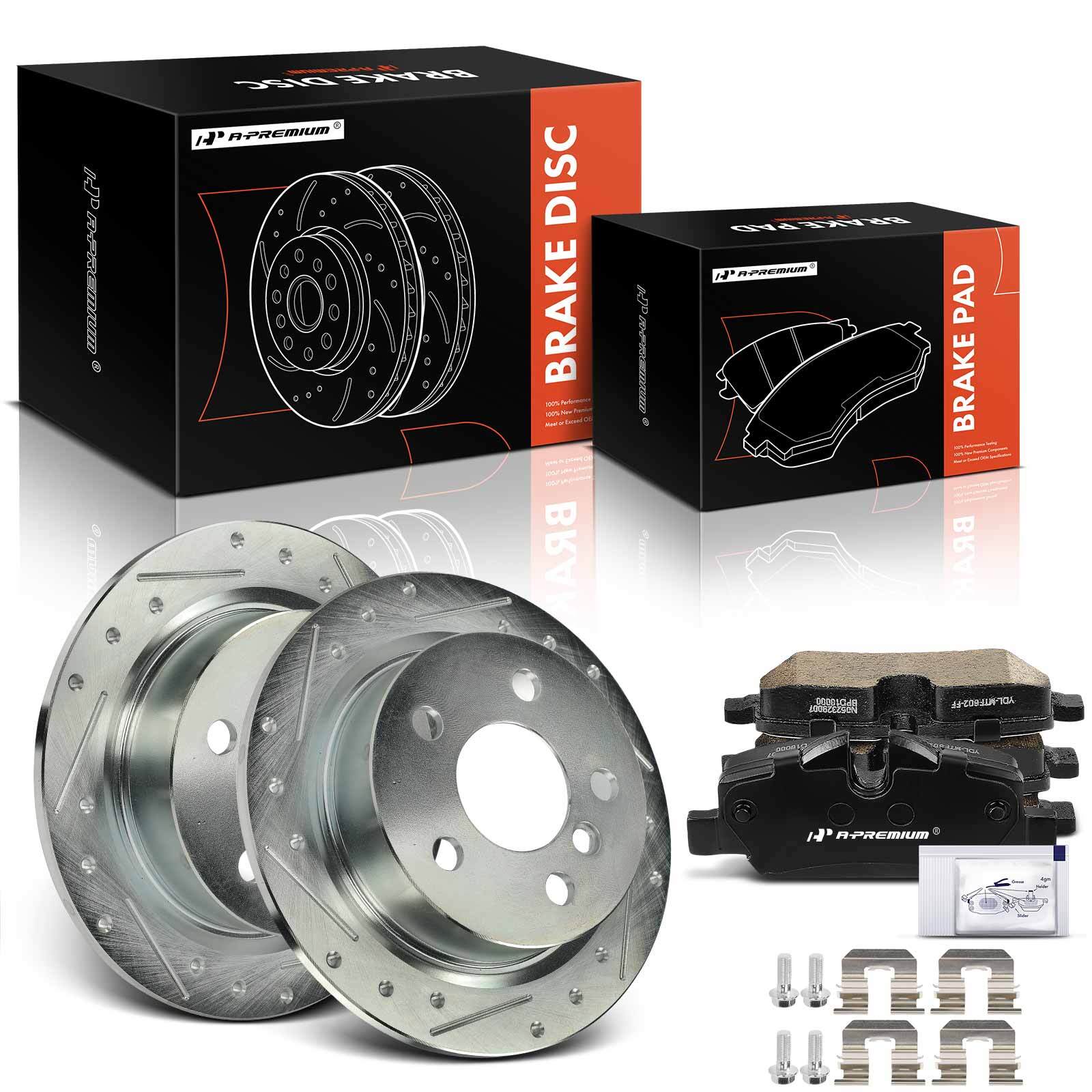 A-Premium Drilled Brake Rotor Brake Pad Rear for Mini Cooper L3 1.5 2.0L 5 Lug