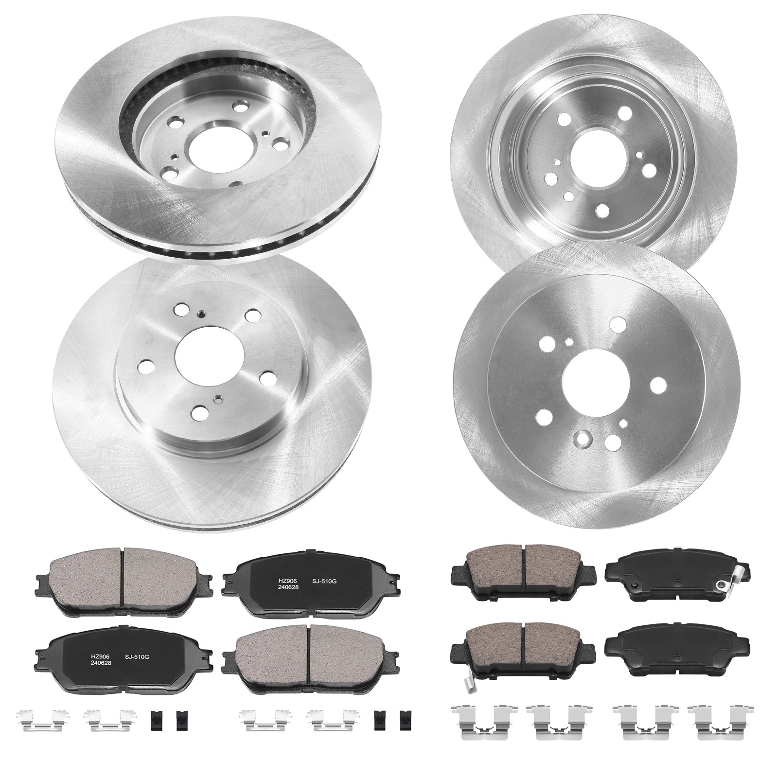 Front & Rear Disc Rotors Ceramic Brake Pads for Toyota Sienna 2004-2010 Smooth