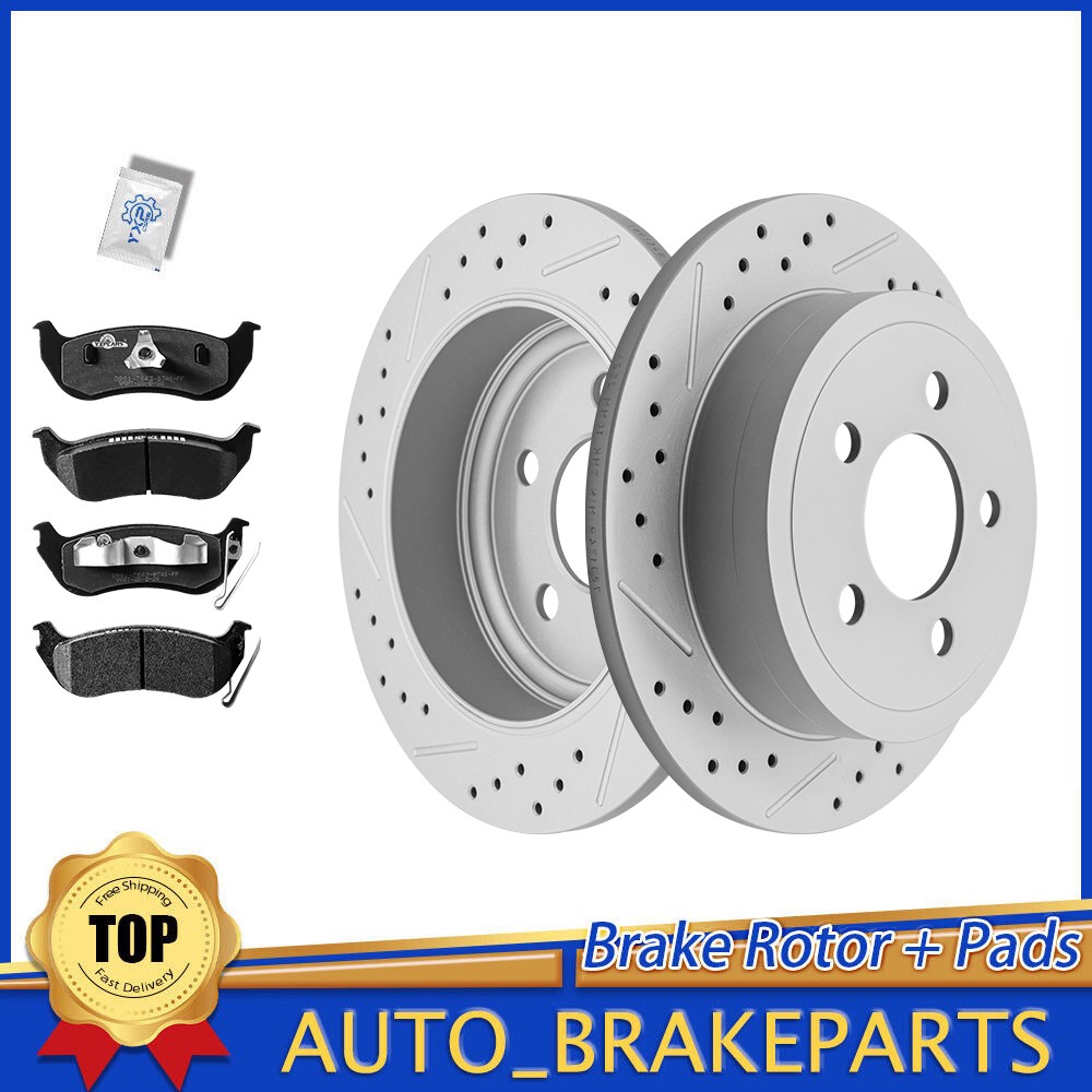 285mm Rear Drilled Disc Brake Rotors Pads for Jeep Liberty Wrangler 2003 – 2006