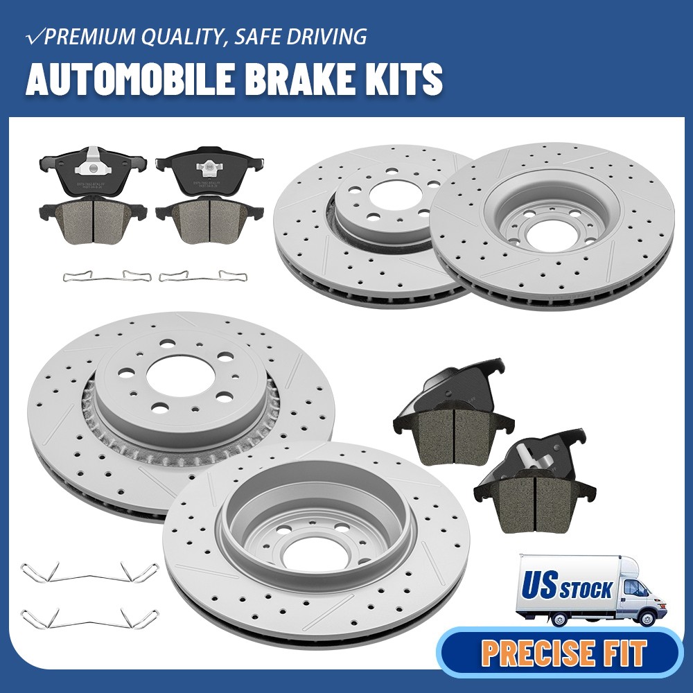 316mm Front & 308mm Rear Drilled Brake Rotors Ceramic Pads for 03-14 Volvo XC90