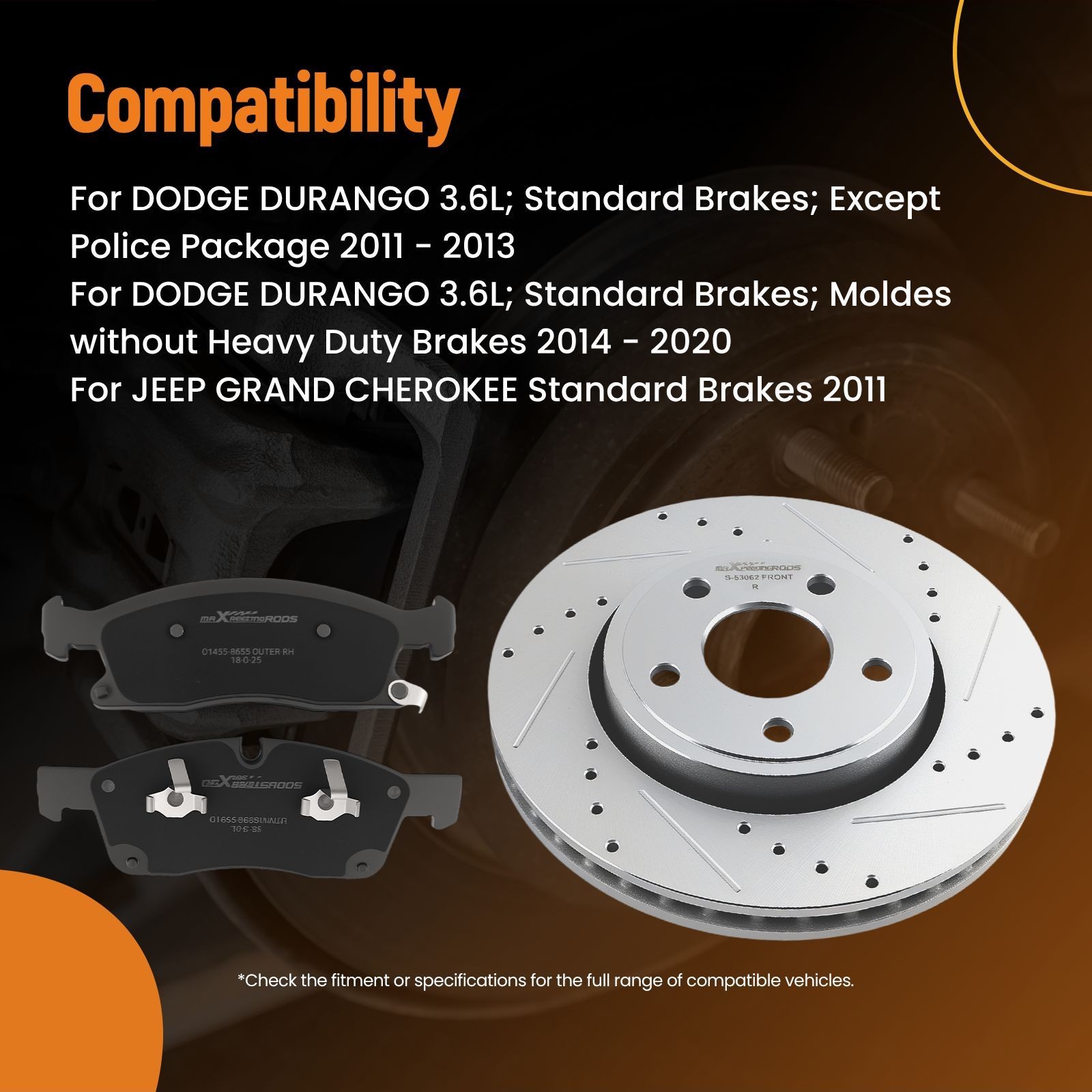 330mm Front Brake Rotors+Ceramic Pads Kit For Jeep Grand Cherokee 11-18 S-53062