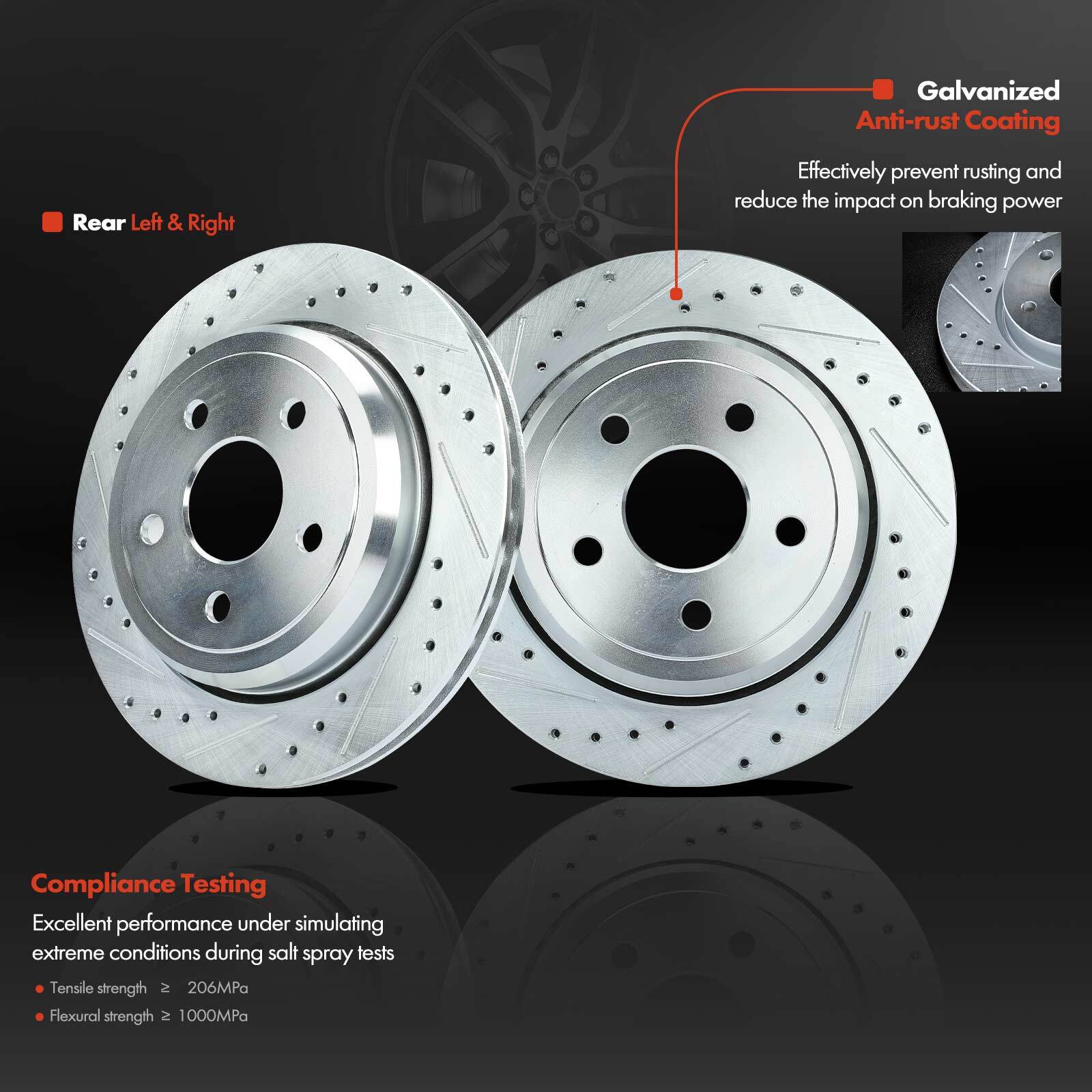 Drilled Rotor & Pads + Calipers for Dodge Durango 11-17 Jeep Grand Cherokee Rear