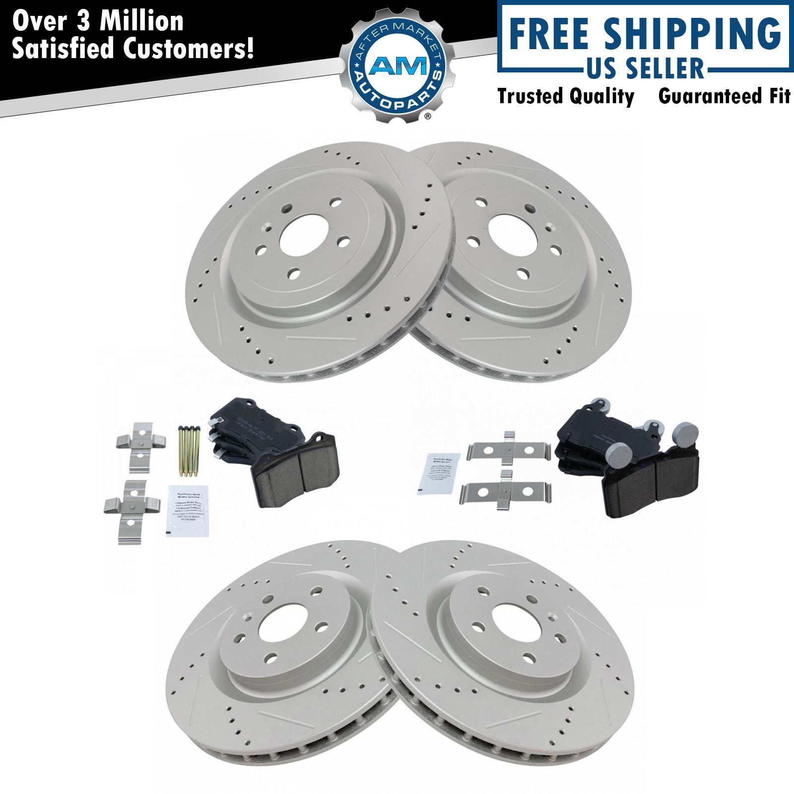 Brake Rotor Ceramic Pad Performance Drilled Slotted Front Rear Kit Set