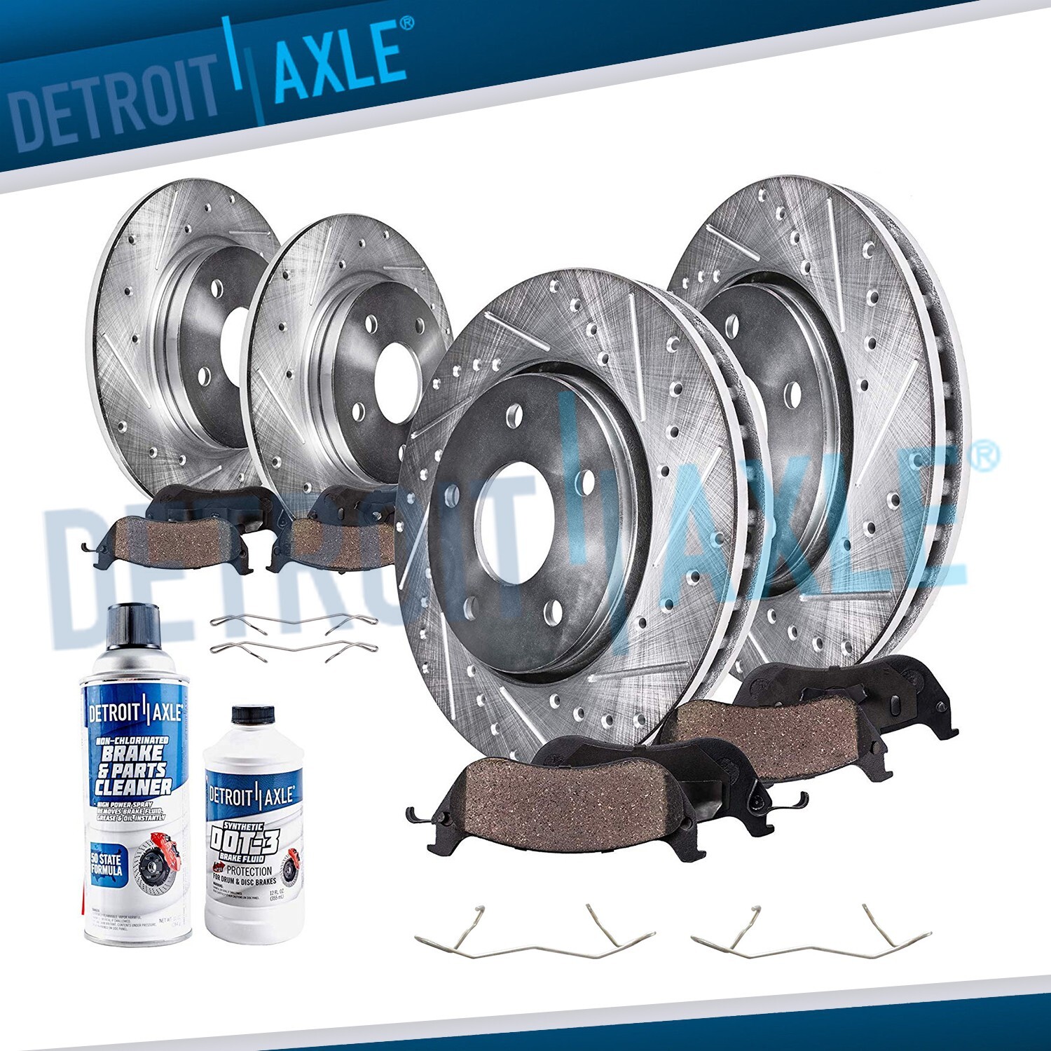 Front & Rear DRILLED Rotors + Ceramic Brake Pads for 2001-2006 Volvo S60 XC70