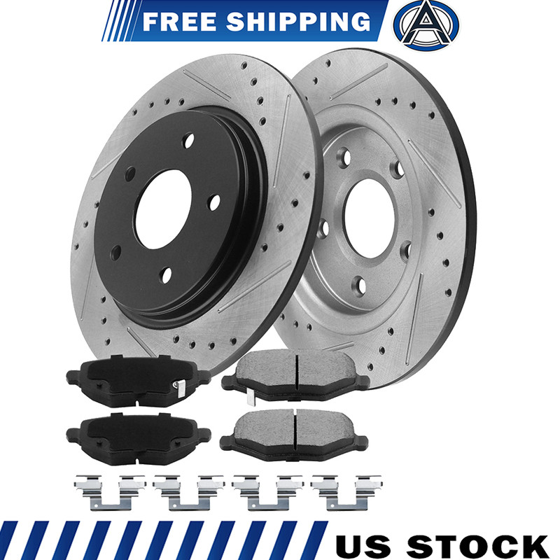 For Honda Pilot Brake Rotors and Pads Rear Drilled Slotted E-Coated 2003-2008