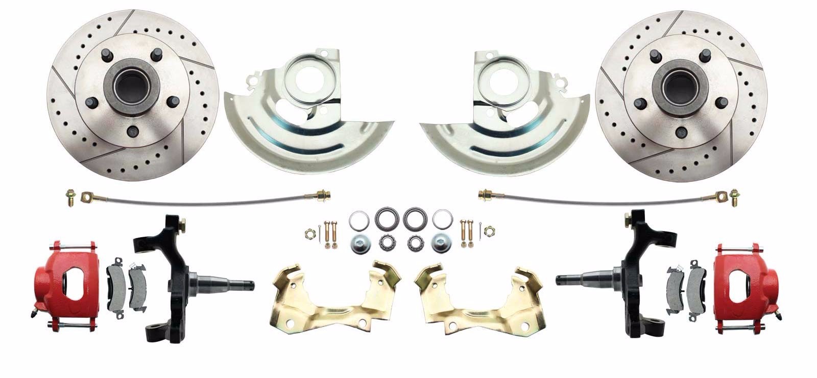 1964-1972 GM, A, F, X 2″ Drop Disc Brake Kit Red Powder Coated Calipers