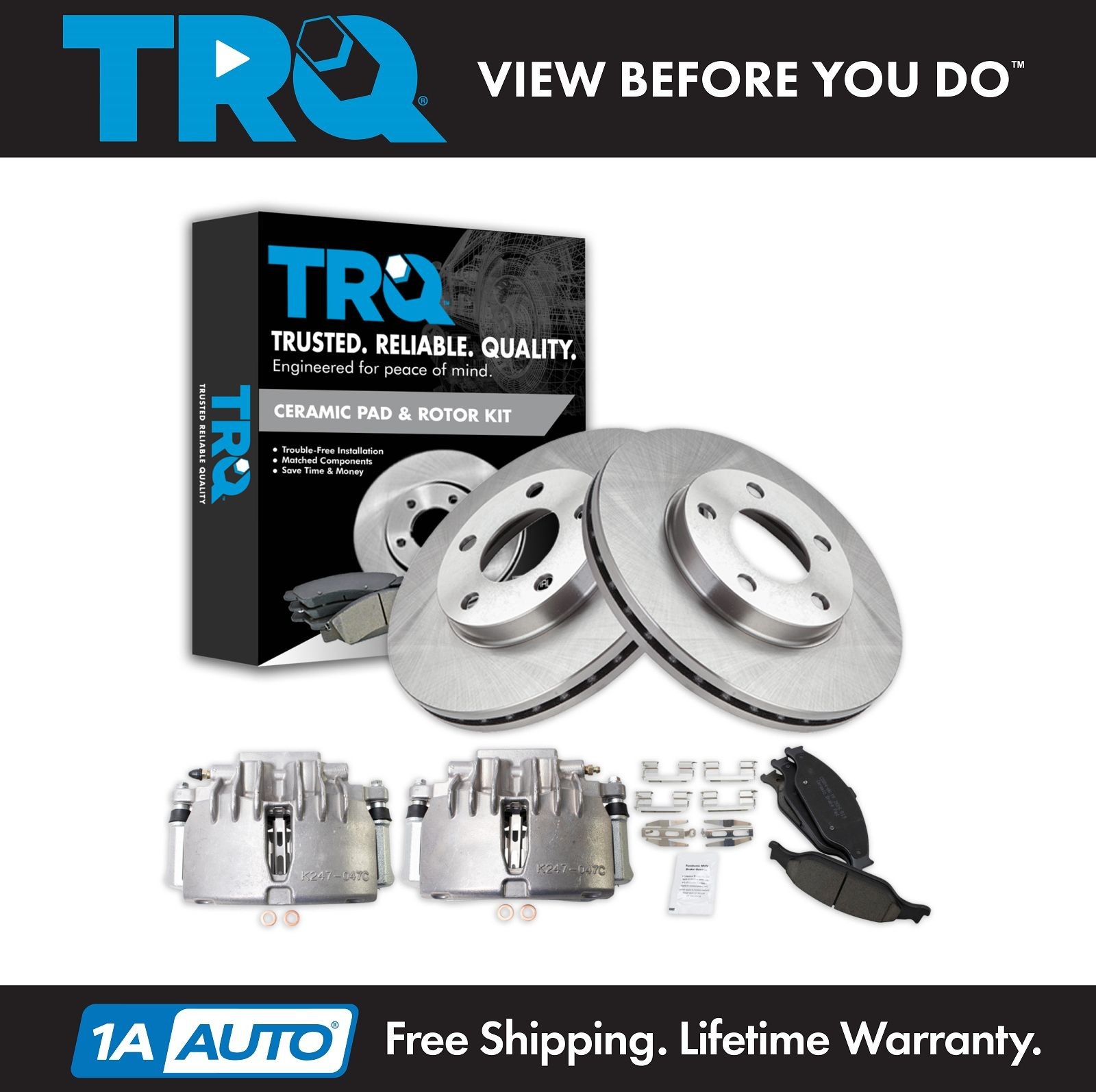 TRQ Front Brake Calipers Ceramic Pads & Rotors Fits 2003-2004 Ford Mustang