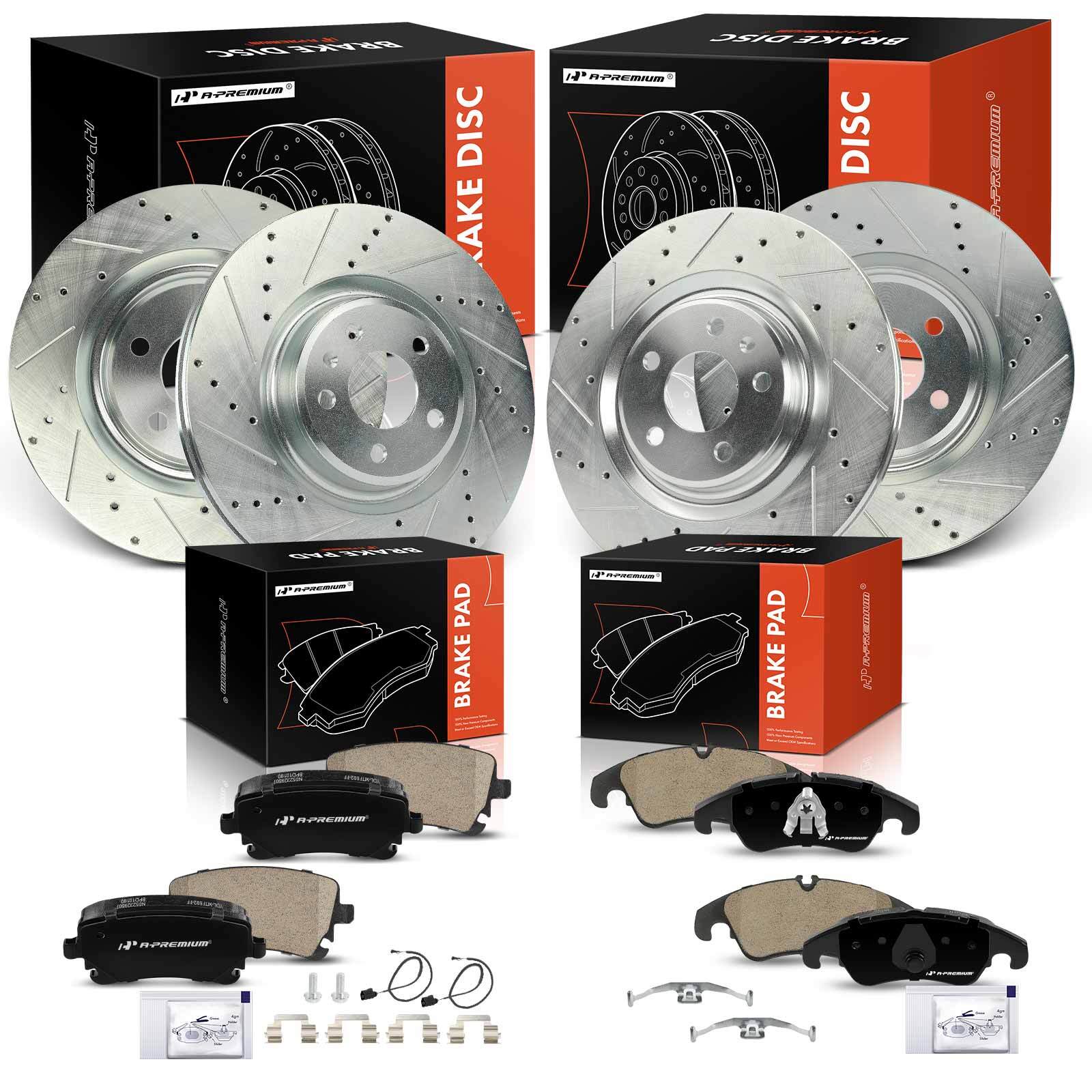 A-Premium Front & Rear Drilled Brake Rotors & Ceramic Pads for Audi S4 12-16 S5