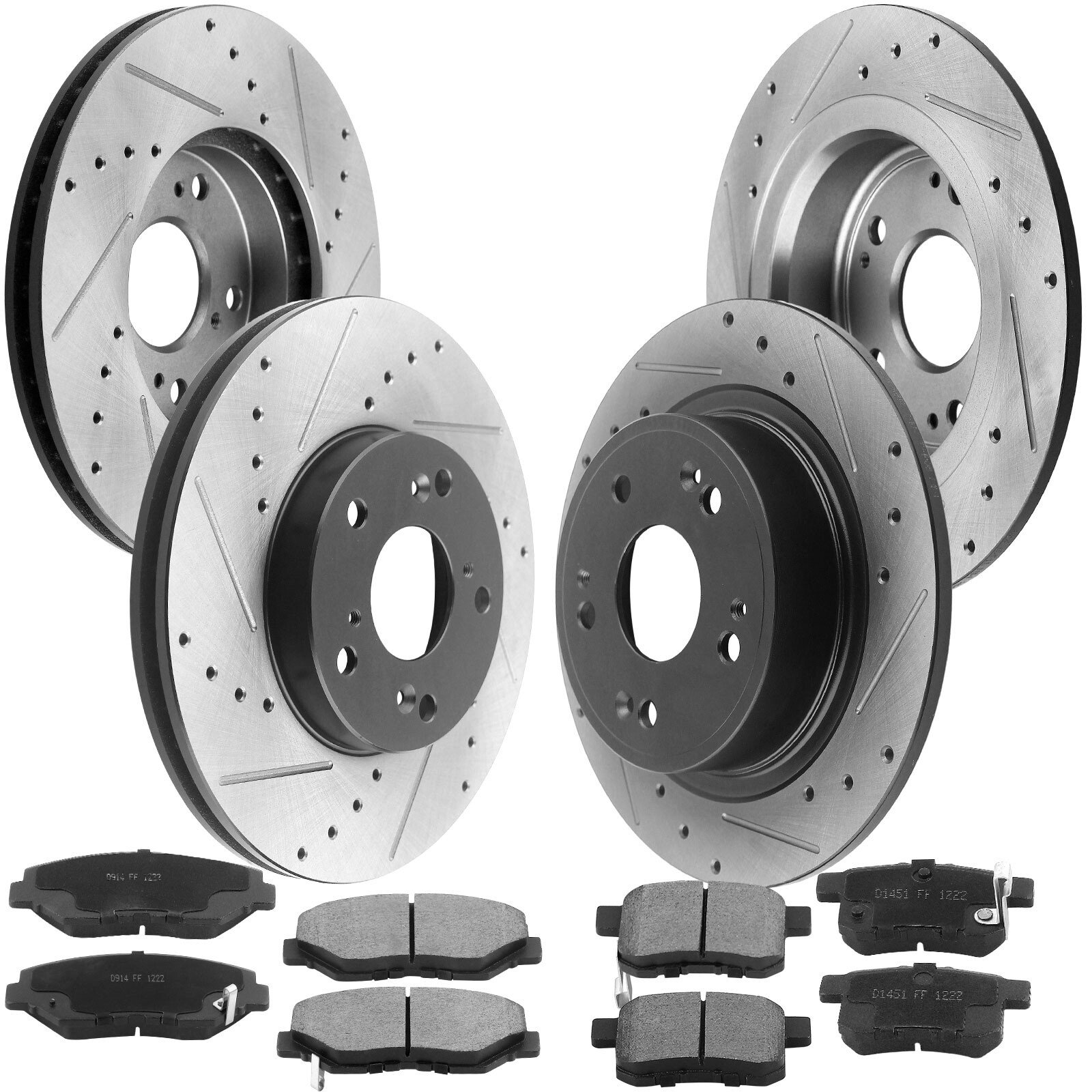 Front Rear Disc Brake Rotors and Brake Pads Kits For Honda Accord Rotor 5 Lugs