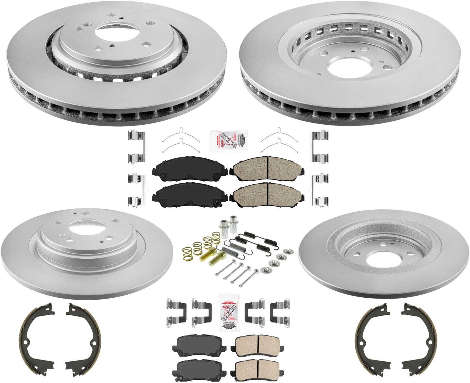 Acura MDX 2017-2020 Coated Disc Brake Rotors & Ceramic Pads for Front & Rear