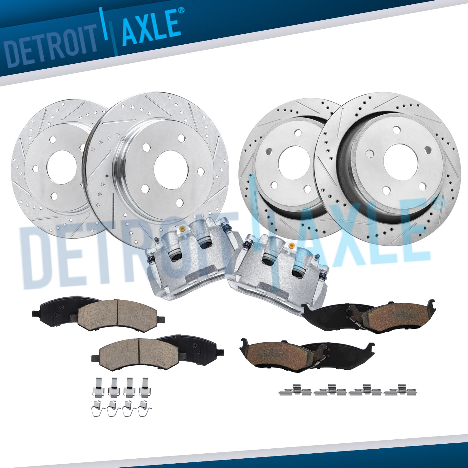Front Rear Drilled Rotors Brake Pads Front Calipers for Dodge Ram 1500 Classic