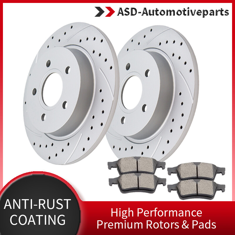 Rear Drilled Brakes and Rotors Brake Ceramic Pads Kits for 2012 -2018 Ford Focus