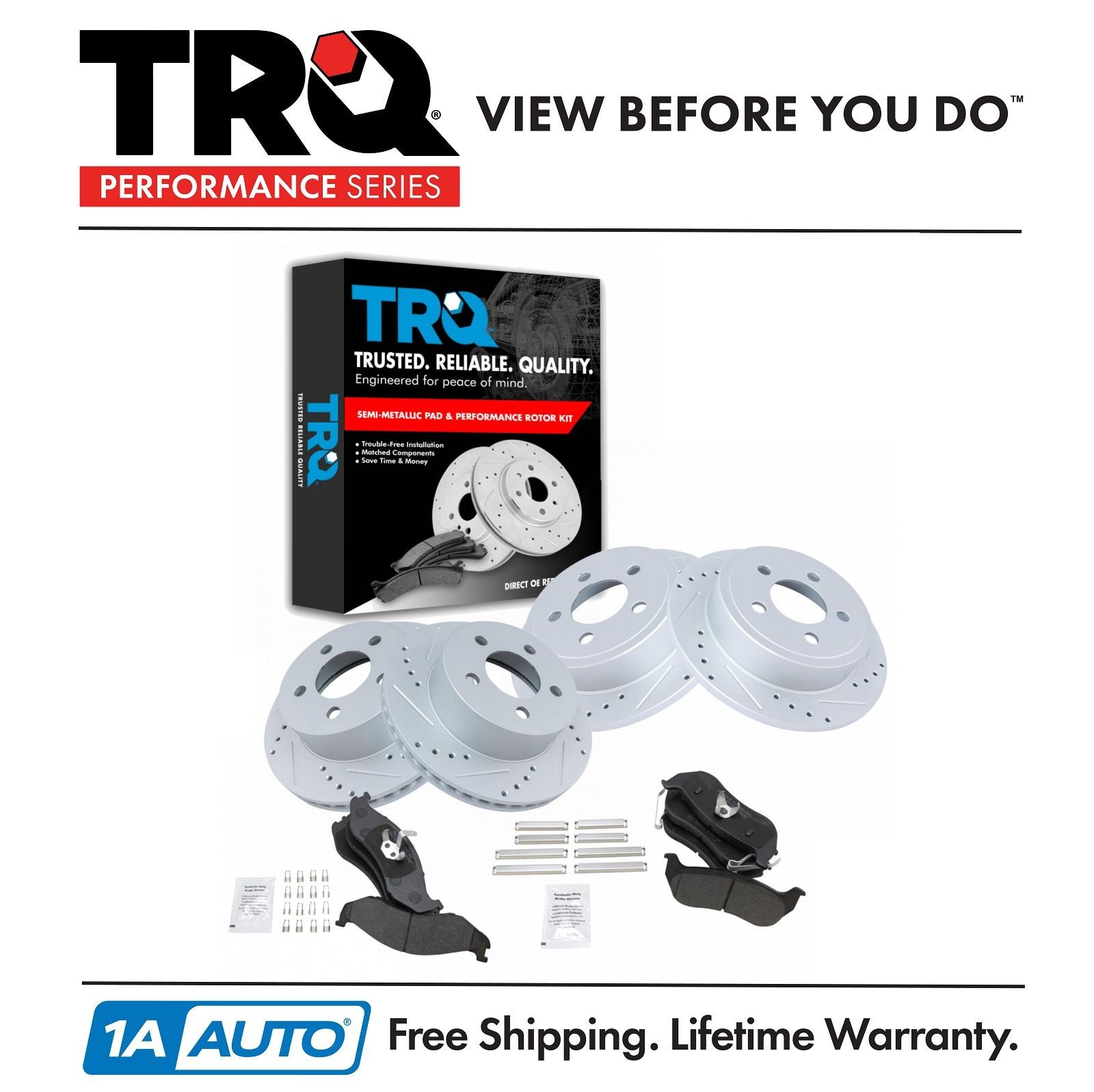 TRQ Performance Drilled Slotted Brake Rotor & Metallic Pad Front & Rear Kit