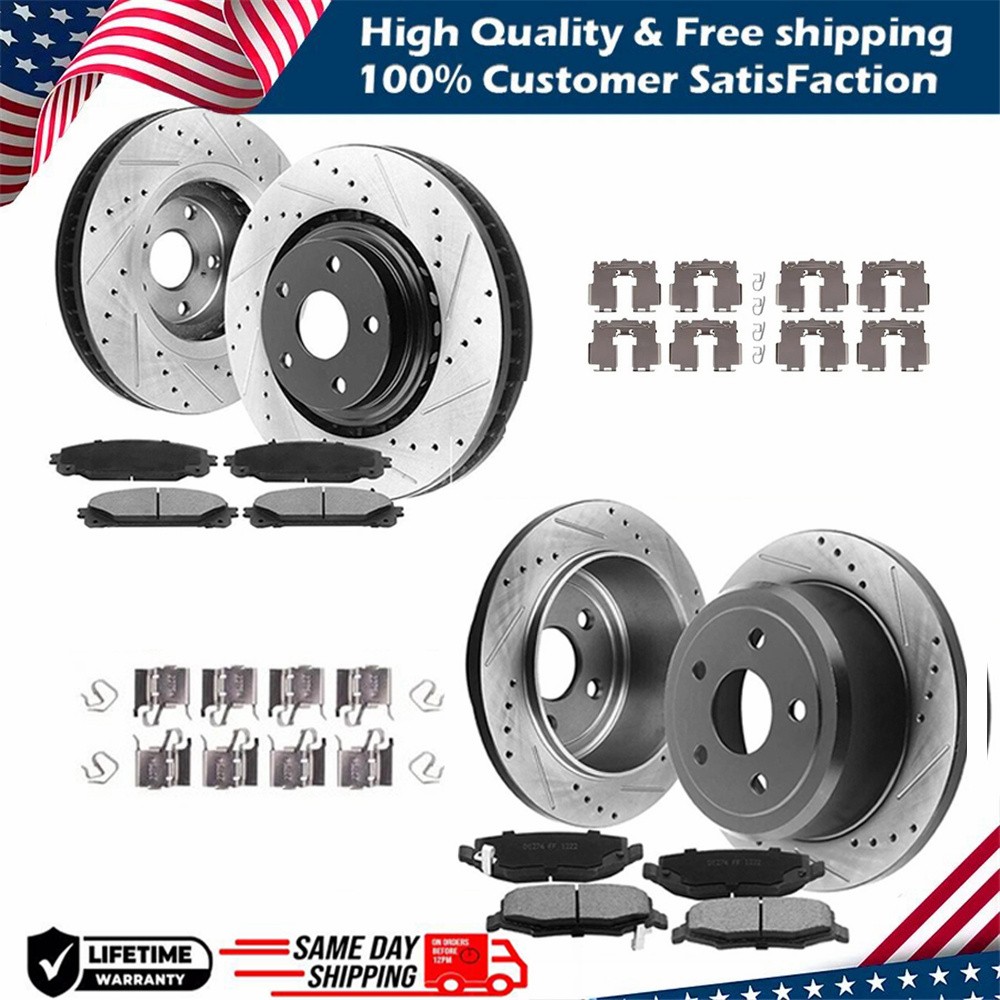 10.83″ Front and 11.06″ Rear Drilled Rotors Brake Pads for 2006-2018 Toyota Rav4