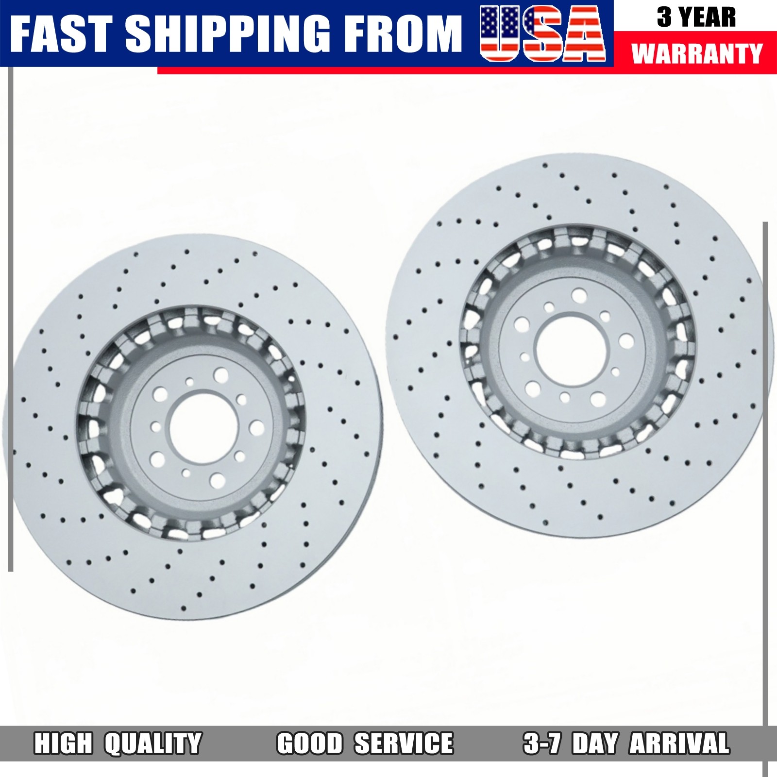 NEW 2x Front Vented & Drilled Disc Brake Rotors For BMW F10 F12 F13 M5 M6