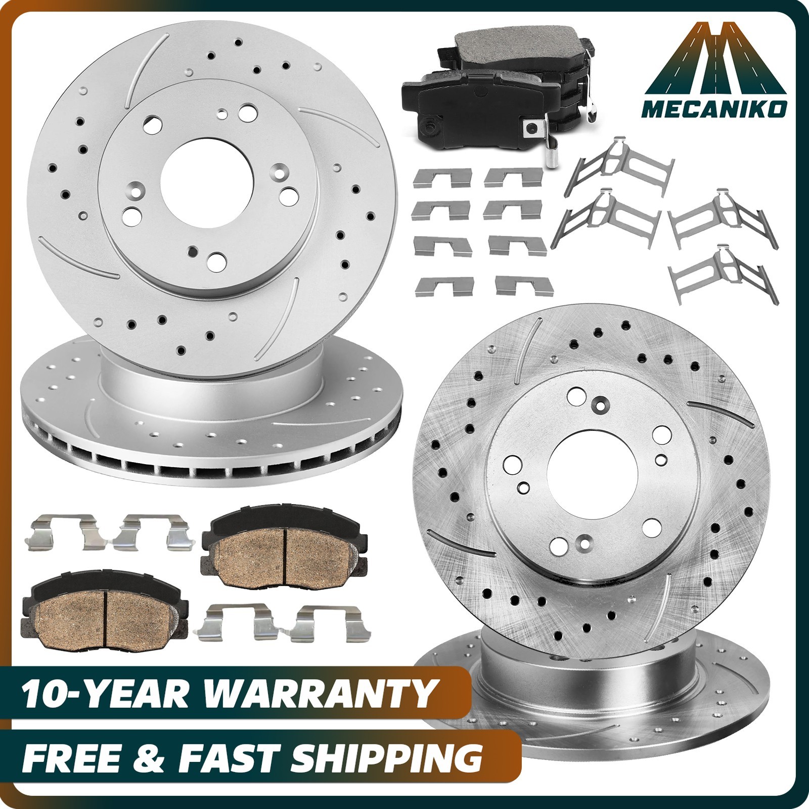 Front Rear Drilled Brake Pad Rotor Kit for Civic 2006 2007 2008 2009 2010 2011