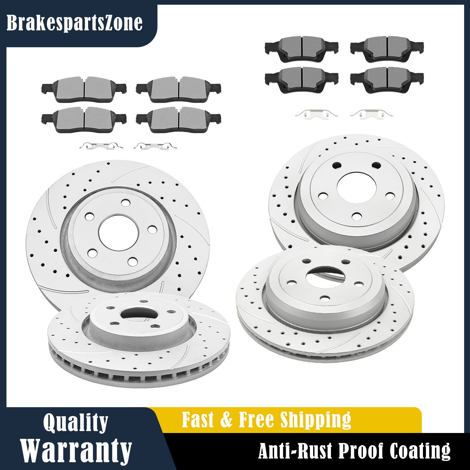 Front Rear Brake Rotors Pads for Jeep Grand Cherokee 2013-2015 Heavy-Duty Brake