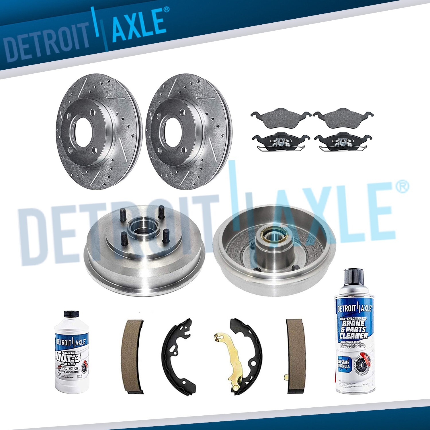 Brakes Rotors + Brake Pads Front Brake Rotor & Pad Rear Drums Ford Focus