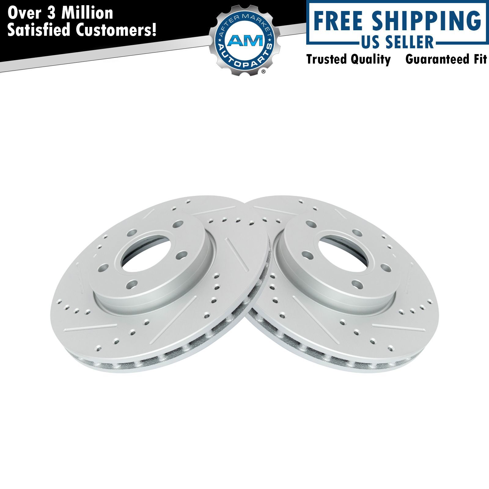 Performance Brake Rotor Drilled Slotted Coated Front Pair for Ford