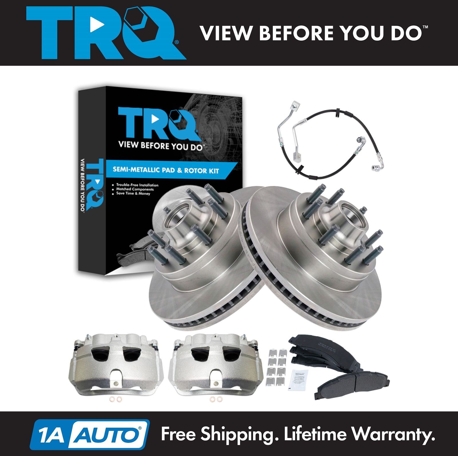 TRQ Front Brake Pad & Rotor Kit Semi-Metallic For 08-18 Ford