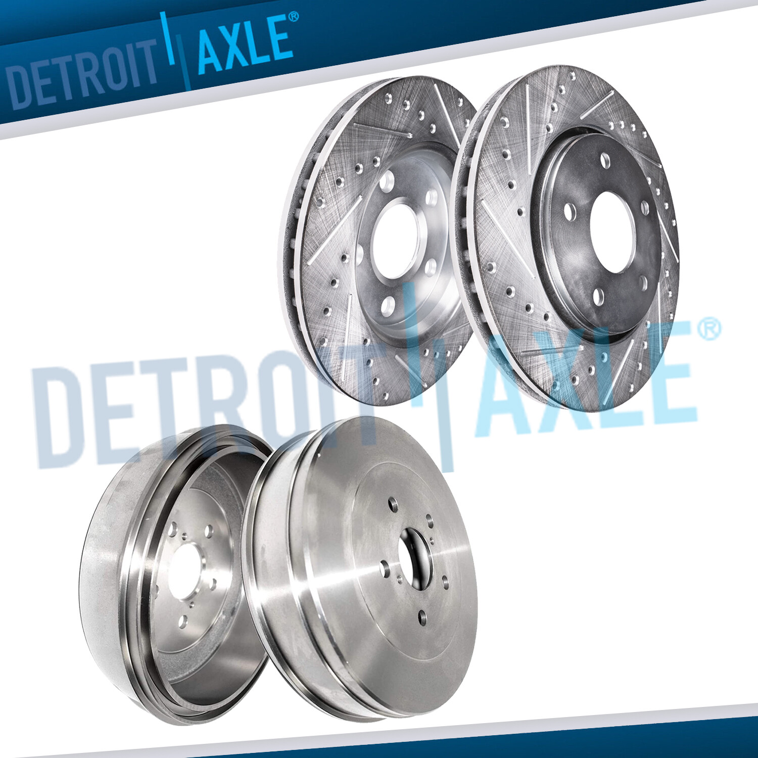 5-LUG Front DRILLED Brake Rotors + Rear Drums for 2005 2006 – 2015 Toyota Tacoma