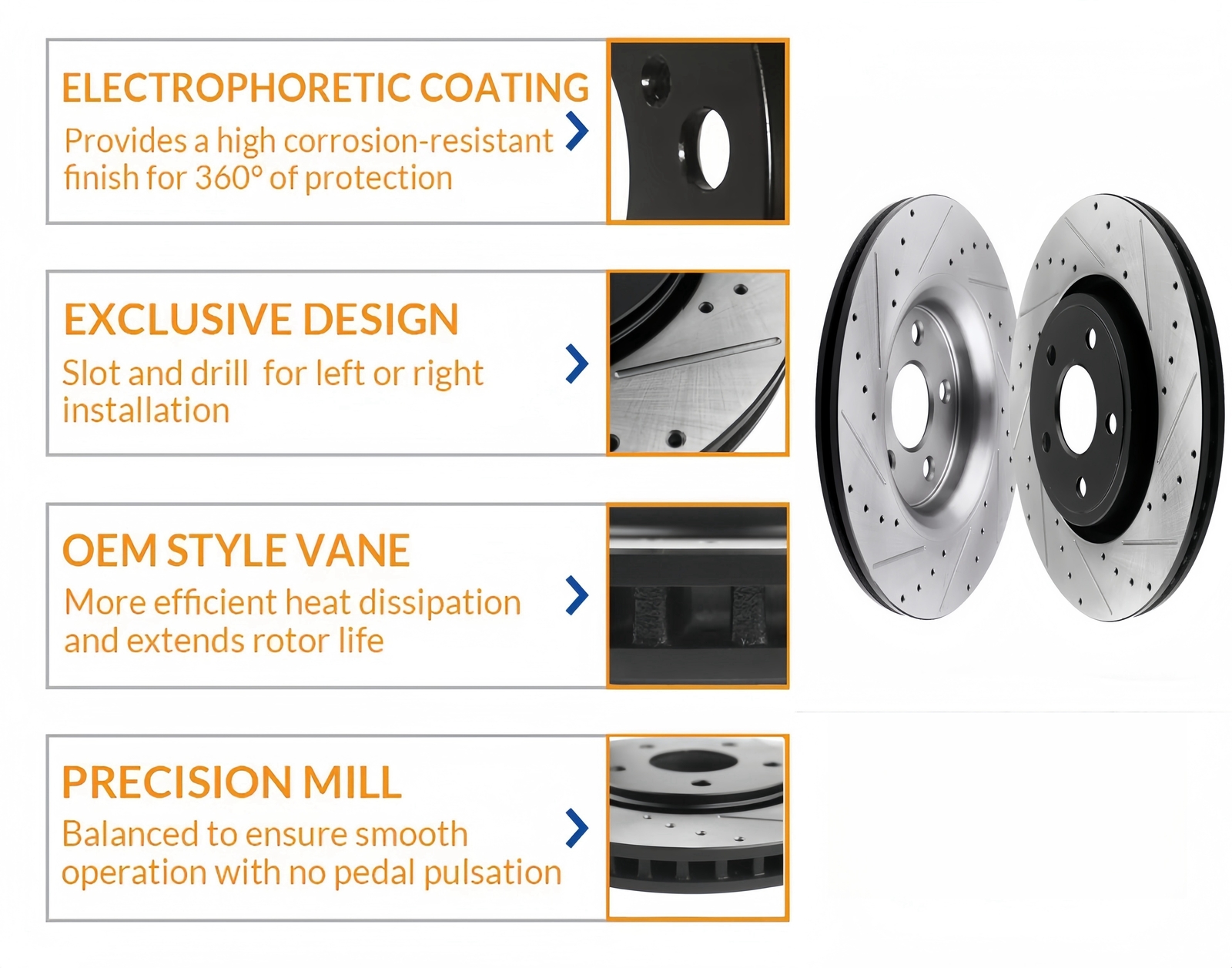 10.20in Rear Drilled Slotted Disc Rotors Brake Pads Kit fits 2019 Toyota Corolla