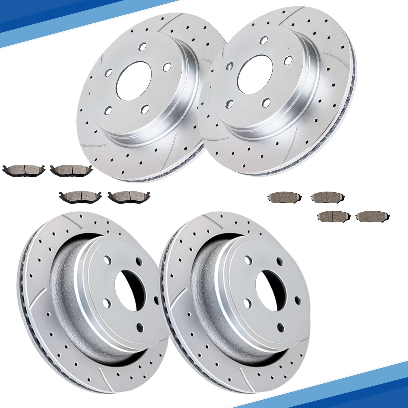 Drilled Brake Rotors and Pads Front Rear Kit for Dodge Ram 1500 ASPEN 5 LUG