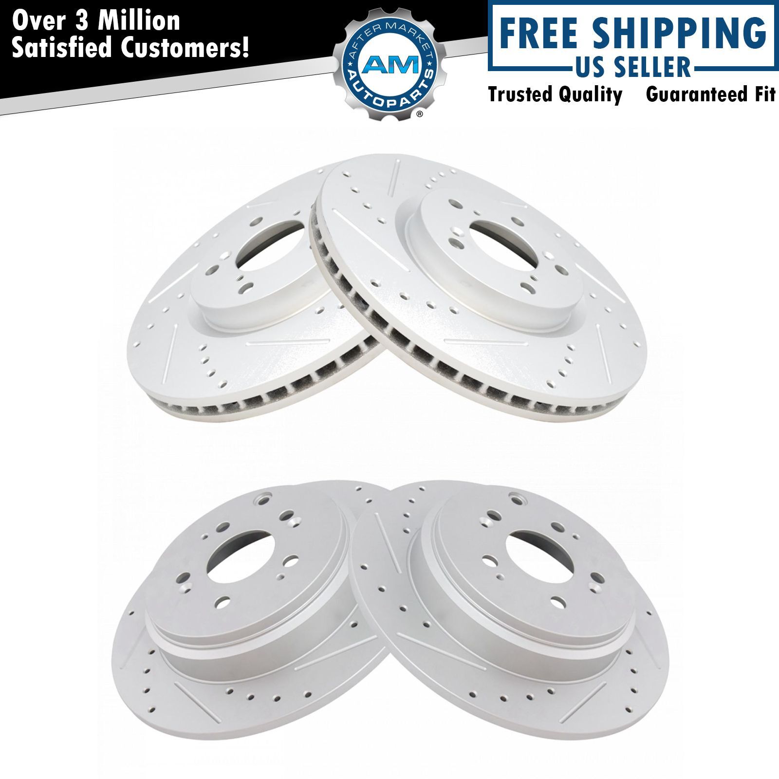 Performance Disc Brake Rotor Drilled Slotted Front & Rear Kit New