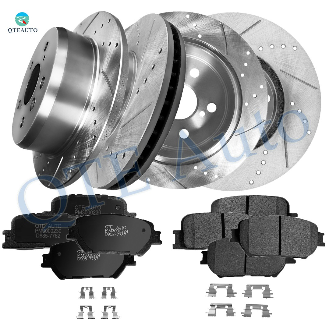12 F 275-R 269 Drilled Brake Rotors-Ceramic Brake Pad For 2002-2006 Toyota Camry