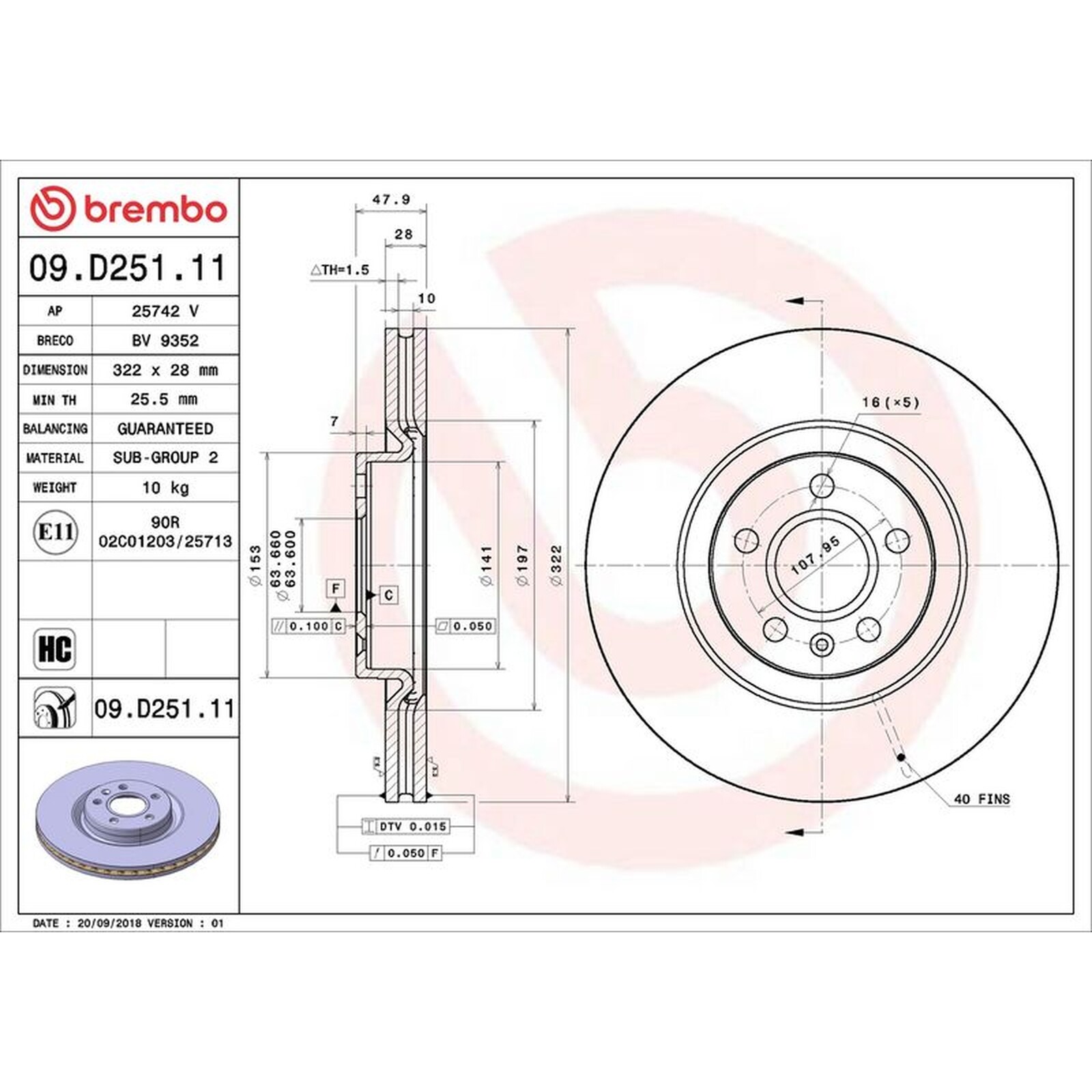 Brembo Prime Line UV Coated Vented Brake Disc 09.D251.11 – High Quality