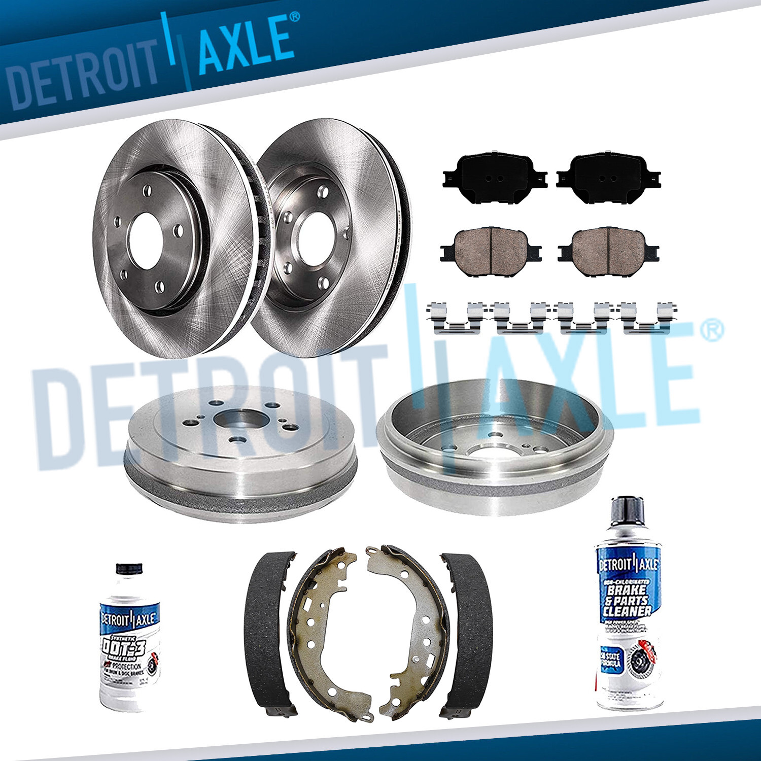 Front Brake Rotors & Ceramic Pads + Rear Drums & Shoes for 2002-05 Toyota Celica
