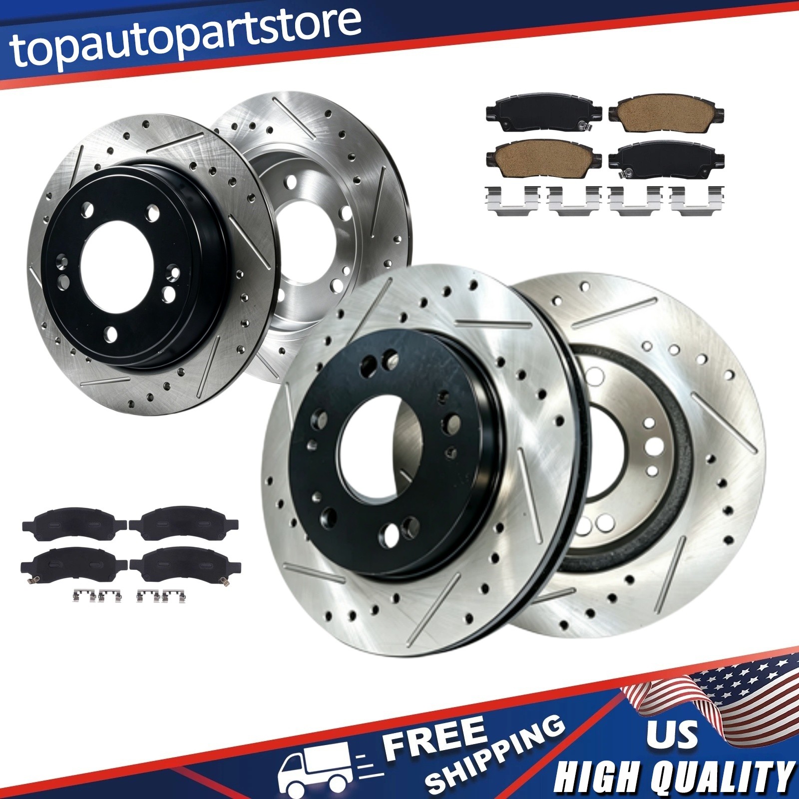 Front Rear Drilled Rotor Brake Pad Kit for Chevrolet Travers Buick Enclave 2017