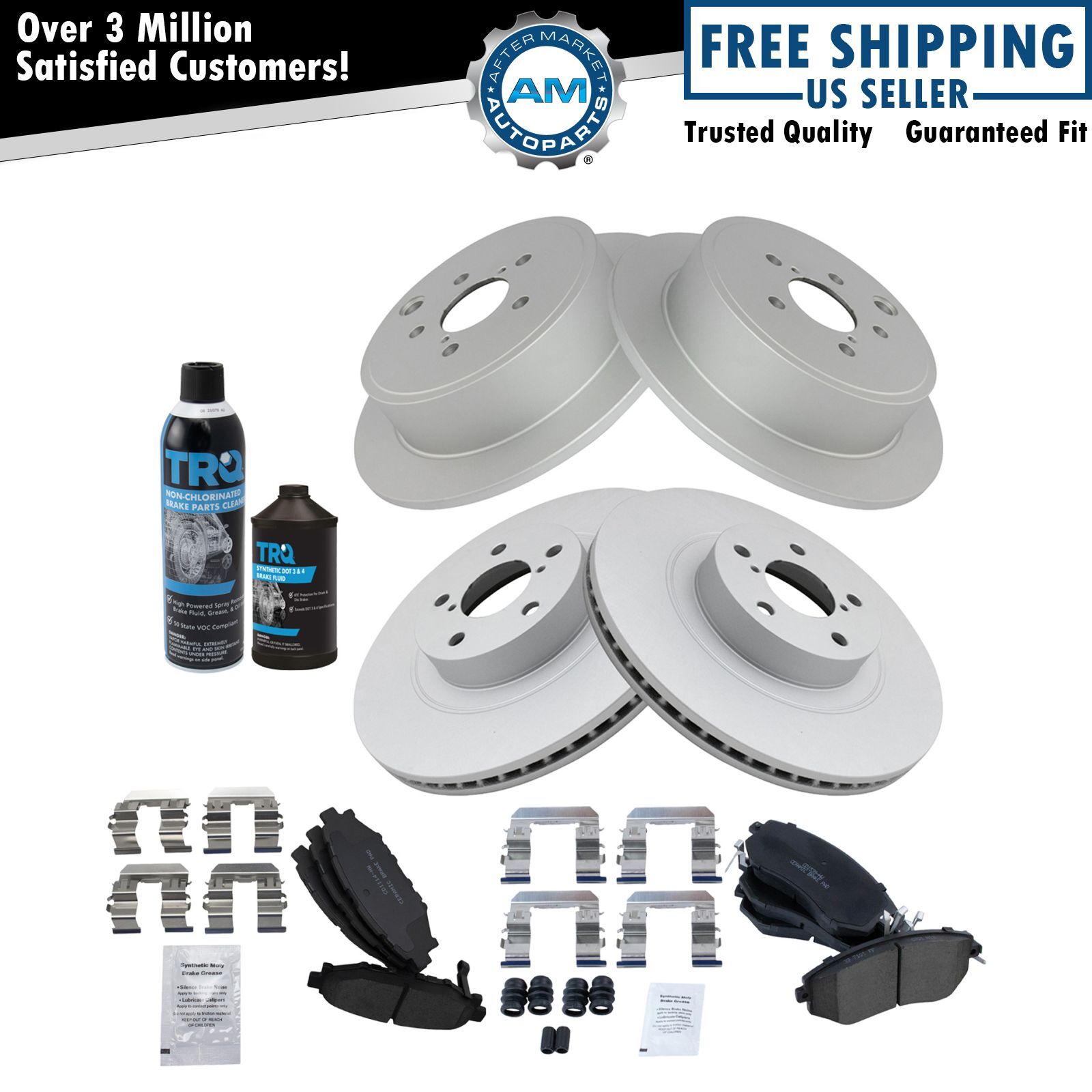Front Rear Ceramic Brake Pad & Coated Rotor Kit for Subaru w/Fluids