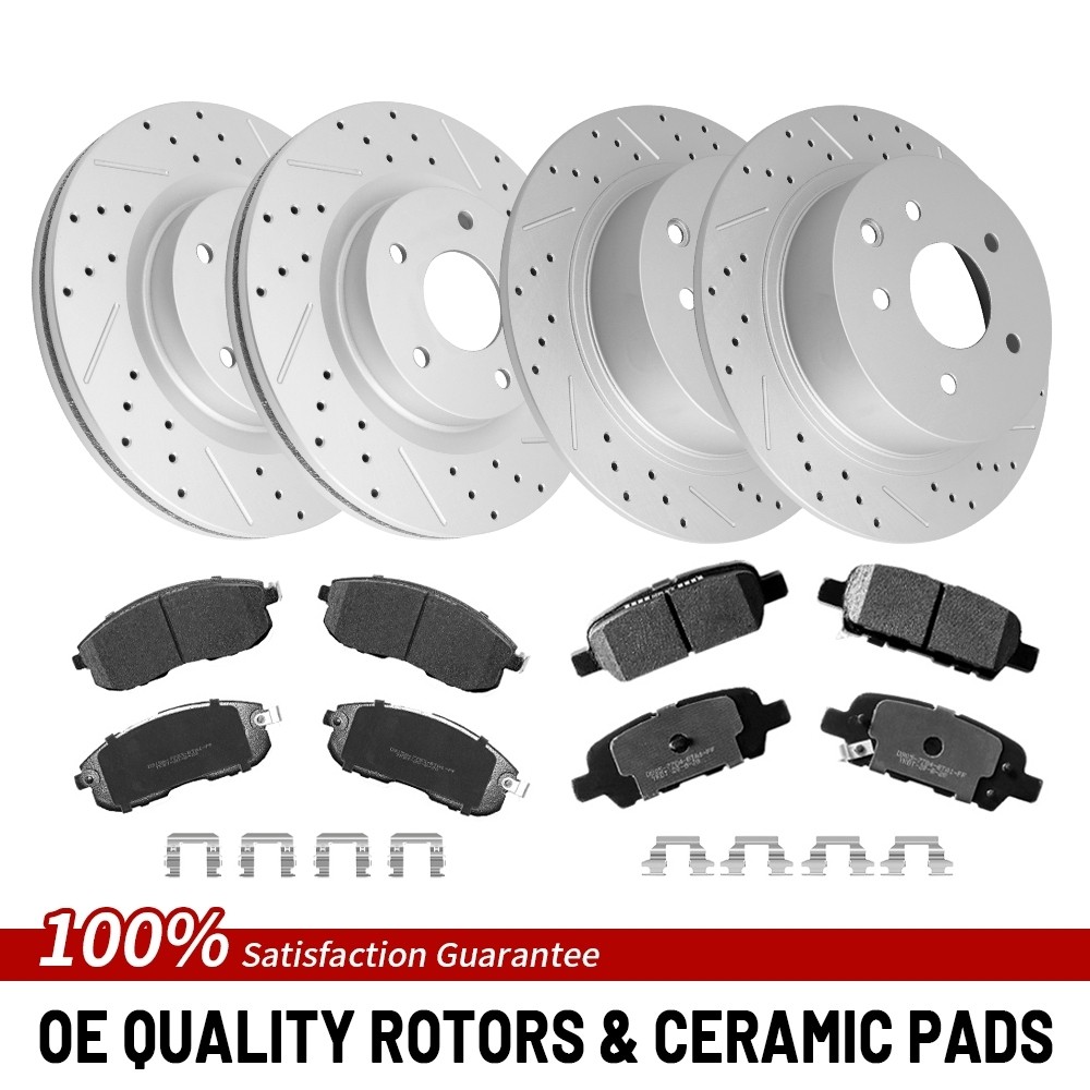 Front & Rear Drilled Brake Rotors Ceramic Pads For 2007-2012 2013 Nissan Altima