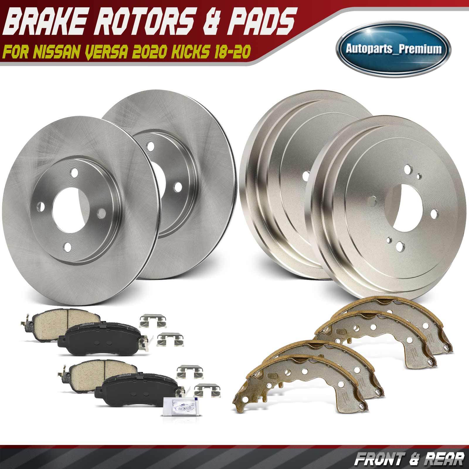 Front Disc Brake Rotors & Pads + Rear Brake Drums & Shoe for Nissan Versa Kicks