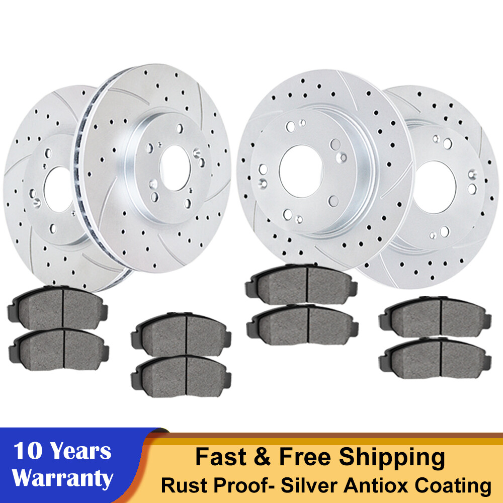 Front & Rear Drilled Rotors + Brake Pads for 2009-2010 Honda Accord Acura TSX