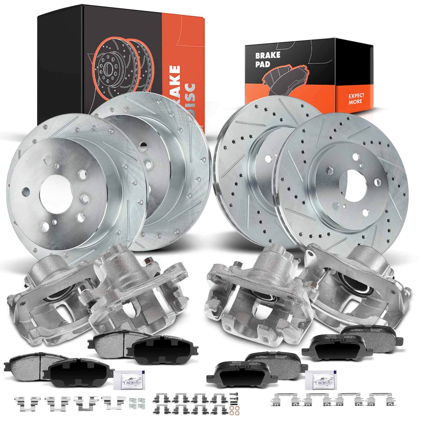 Drilled Brake Rotor & Pads + Brake Caliper for Toyota Avalon Camry Front & Rear