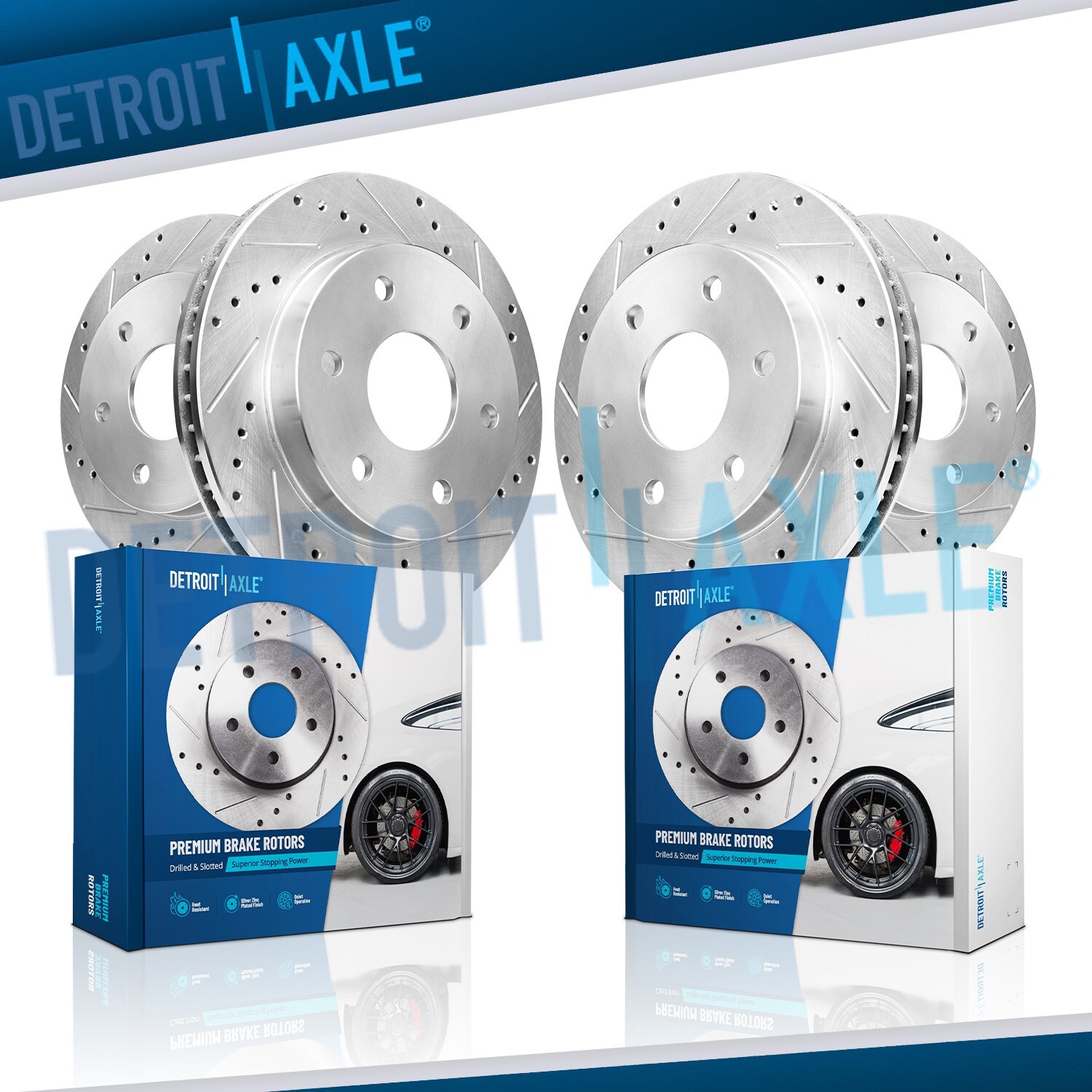 Front Rear Drilled and Slotted Brake Rotors Kit for 2015 2016 2017 Ford F-150
