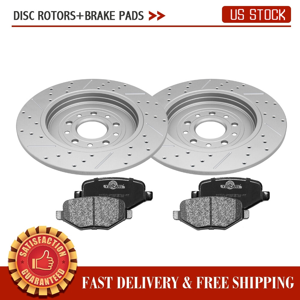Rear Drilled Brake Rotors + Brake Pads For Ford Taurus Explorer Flex Lincoln MKT