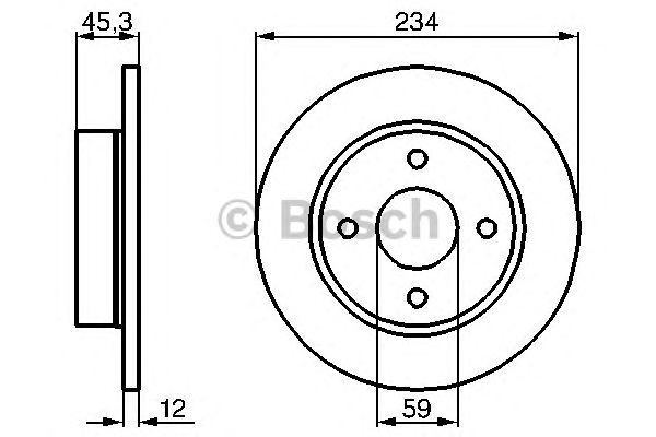 Bosch Brake Disc Front Diameter 233.8mm 59mm Solid 12mm 0986478288