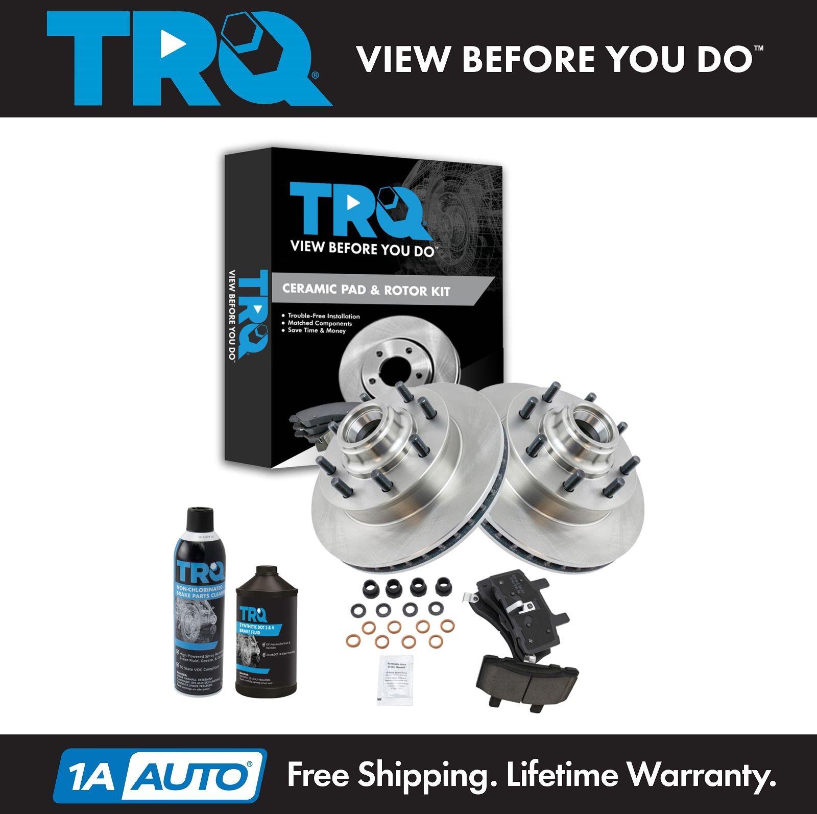 TRQ Front Ceramic Disc Brake Pad & Rotor Kit w/Chemicals for Chevy GMC Truck SUV