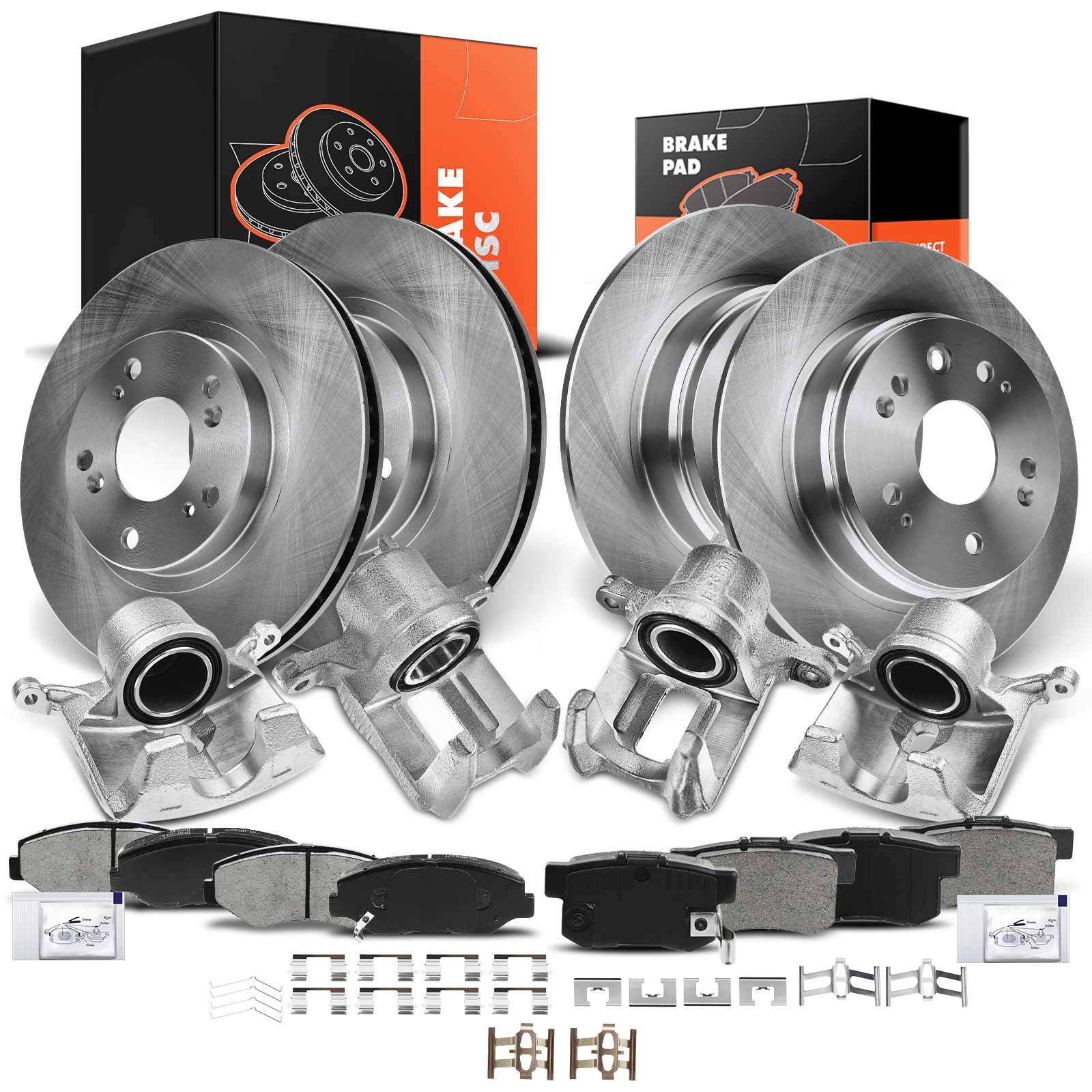 16xFront&Rear Disc Brake Rotor & Brake Pad + Brake Caliper for Honda CR-V 02-04