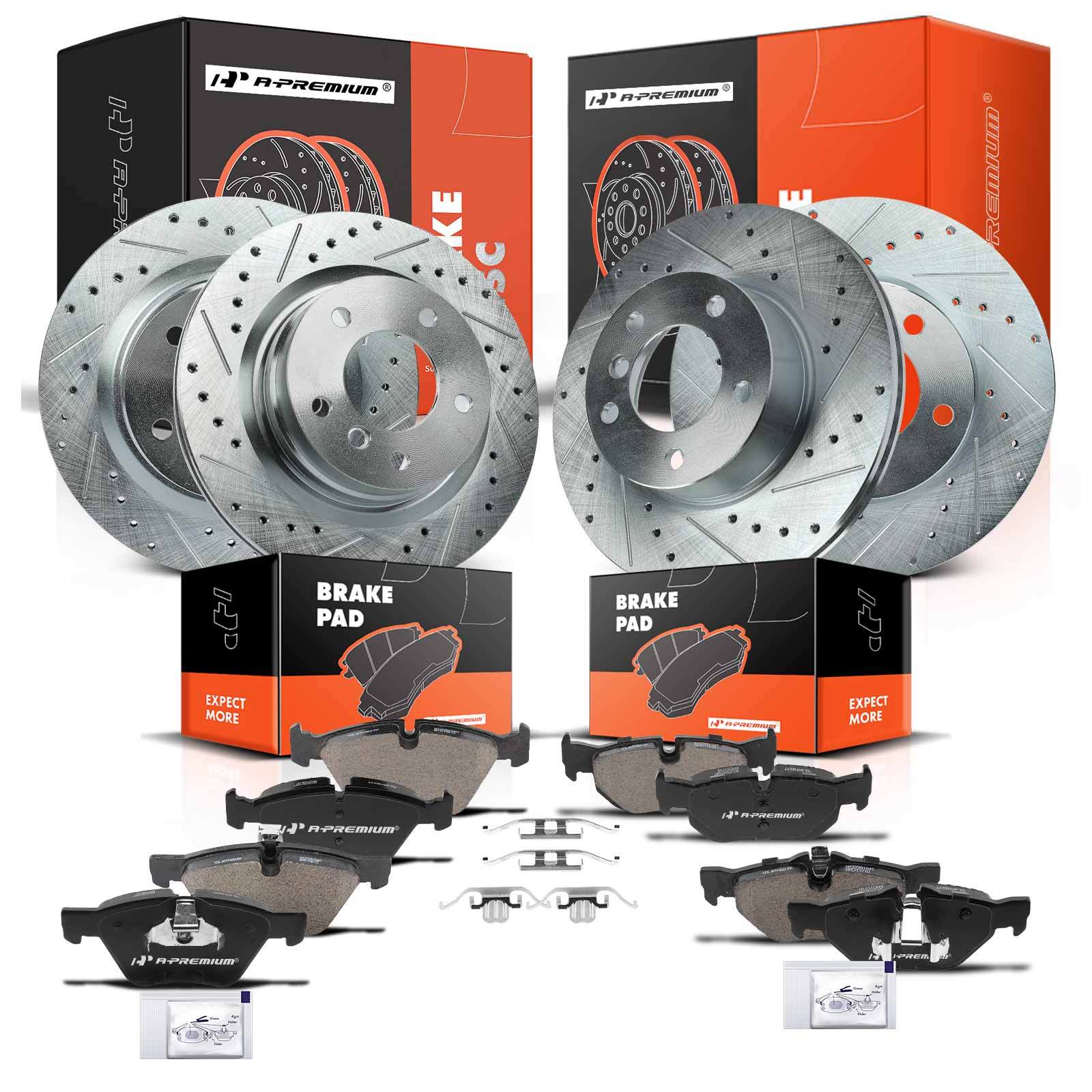 Drilled Brake Rotor & Ceramic Brake Pads Front & Rear for BMW E90 325i 2006 328i