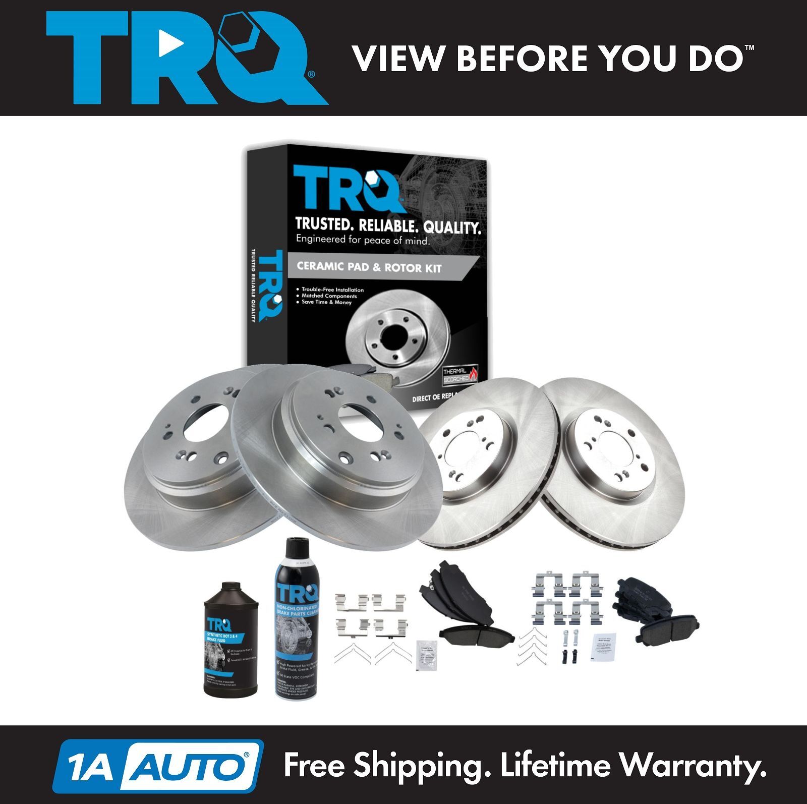 TRQ Front & Rear Ceramic Disc Brake Pad & Rotor Kit w/Chemicals for Honda Pilot