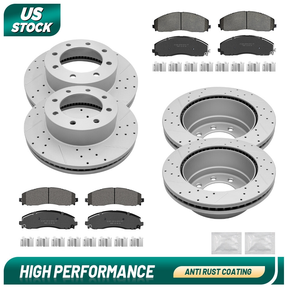 4WD Front Rear Drilled Disc Rotor +Brake Pad for Ford F-250 F-350 Super Duty