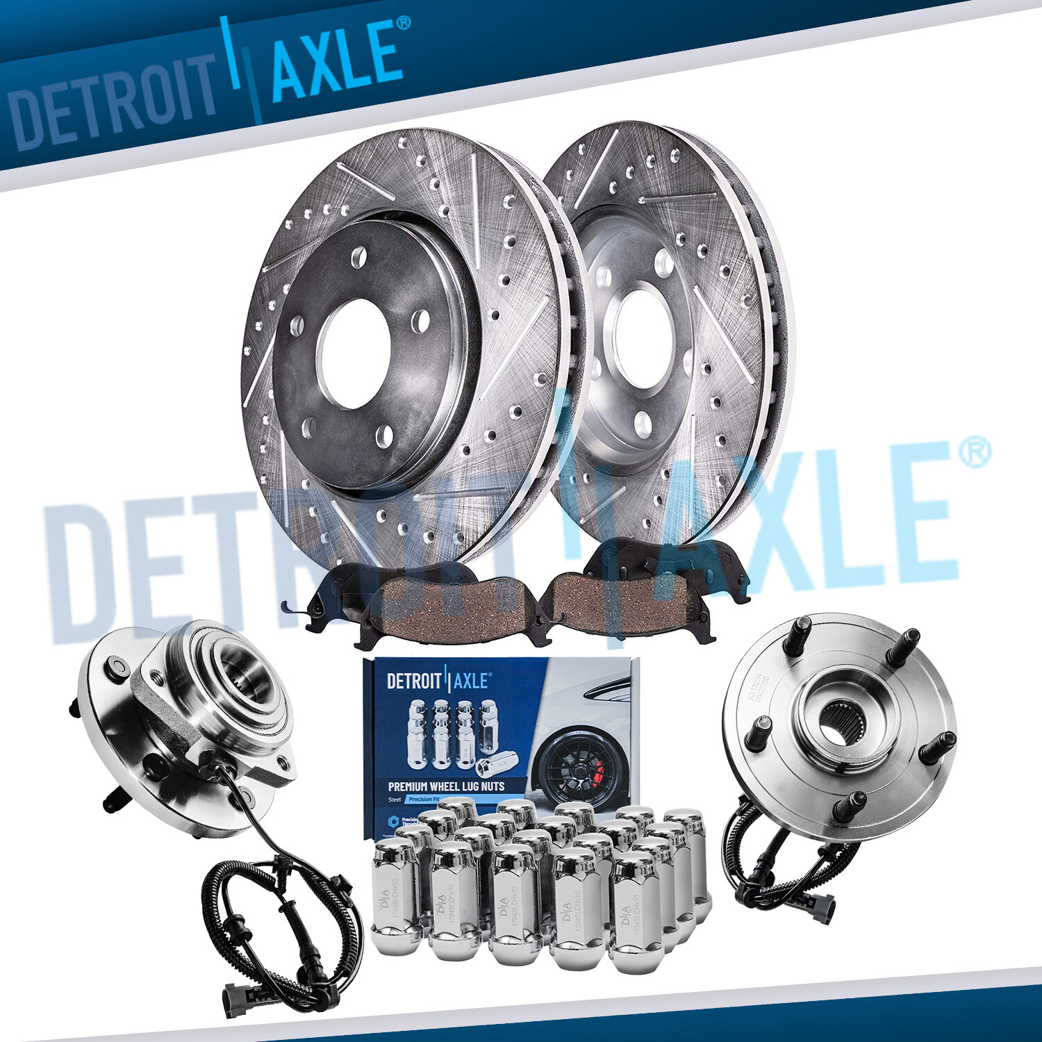 Front Drilled Rotor Brake Pad Wheel Hub 20pc Lugnut for Grand Cherokee Commander