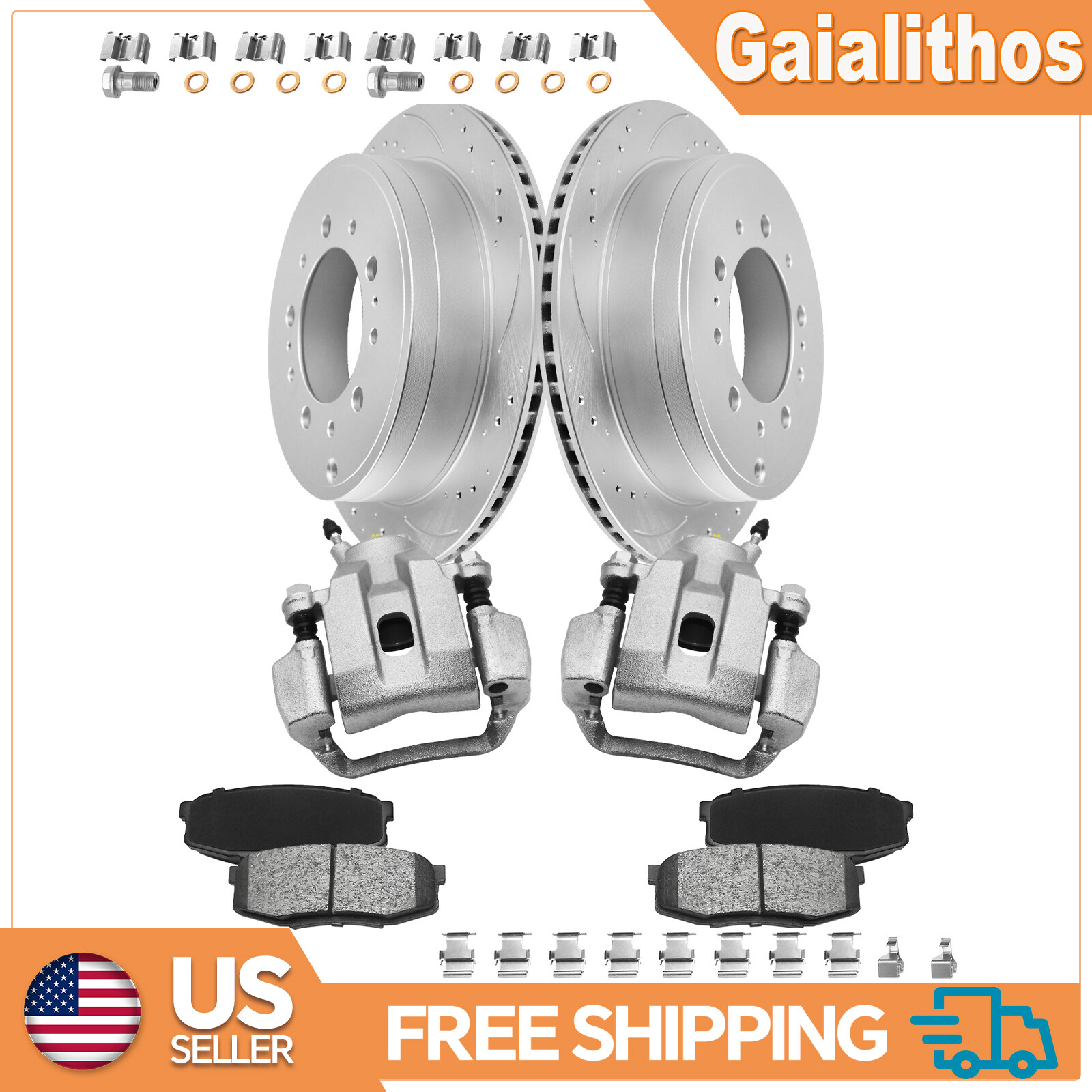 Rear 345mm Disc Rotor Caliper Brake Pads for 2007-2015 Toyota Sequoia Tundra