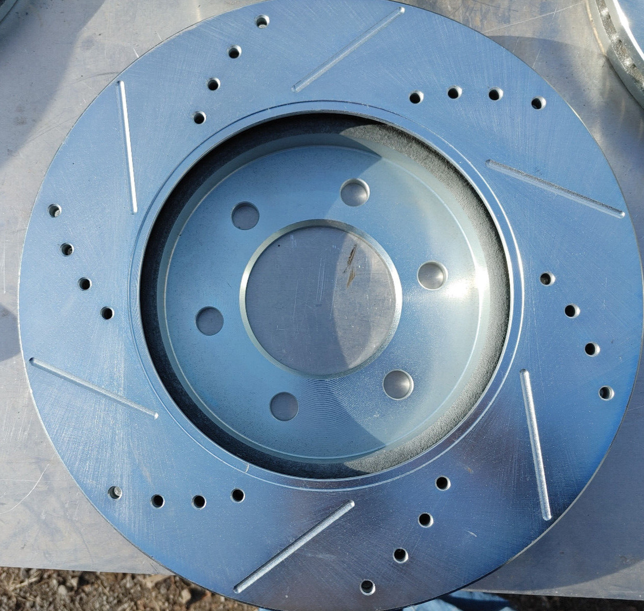 (1) Front Passenger Side Drilled, Slotted and Zinc Plated Brake Rotor (G8BG)